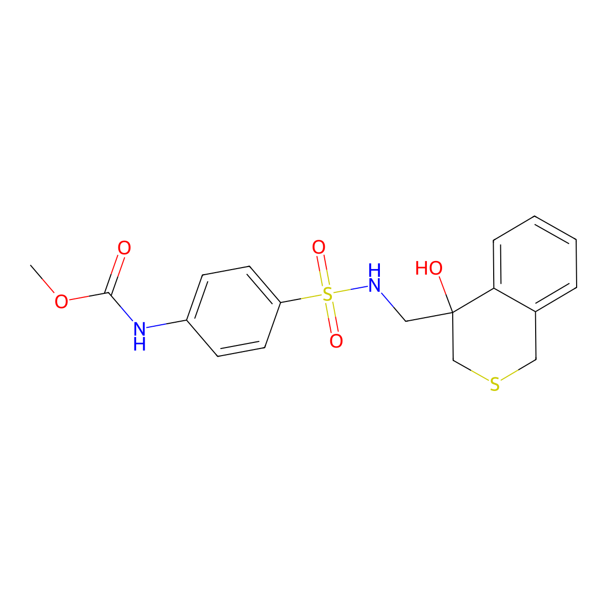 methyl N-(4-{[(4-hydroxy-3,4-dihydro-1H-2-benzothiopyran-4-yl)methyl]sulfamoyl}phenyl)carbamate molecular structure, CAS 2770586-27-9