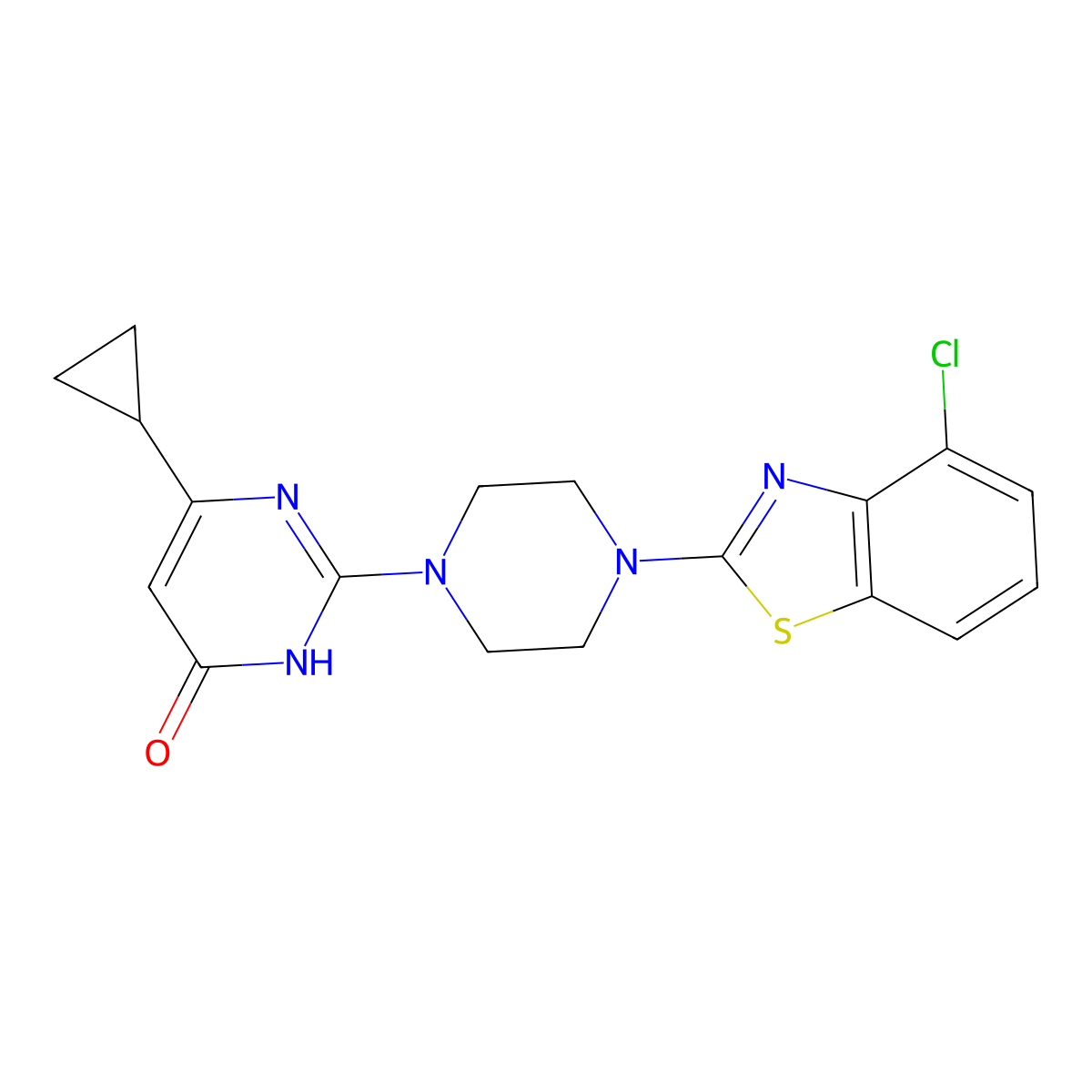 2-[4-(4-Chloro-1,3-benzothiazol-2-yl)piperazin-1-yl]-6-cyclopropyl-3,4-dihydropyrimidin-4-one molecular structure, CAS 2770586-28-0