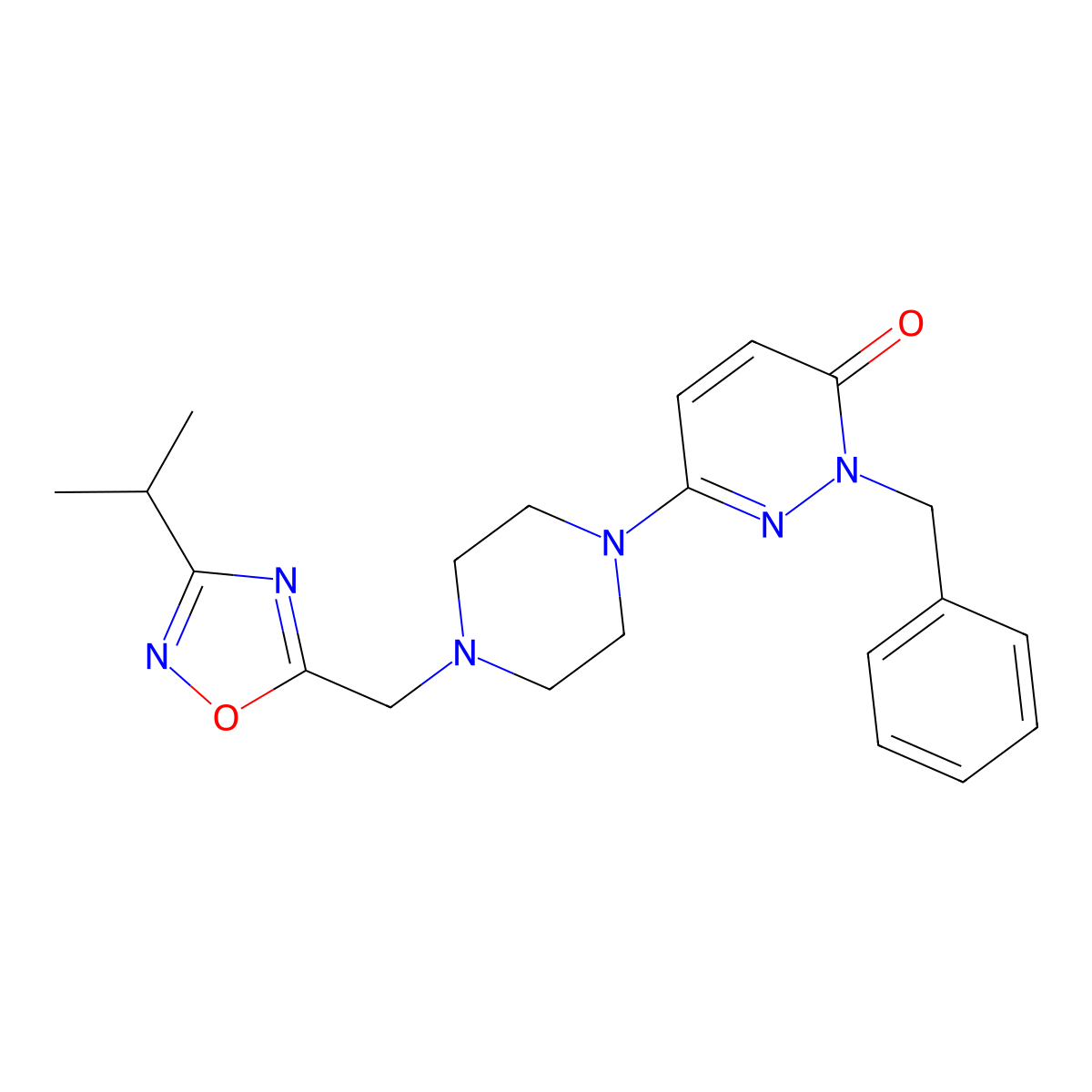 2-Benzyl-6-(4-{[3-(propan-2-yl)-1,2,4-oxadiazol-5-yl]methyl}piperazin-1-yl)-2,3-dihydropyridazin-3-one molecular structure, CAS 2770586-29-1