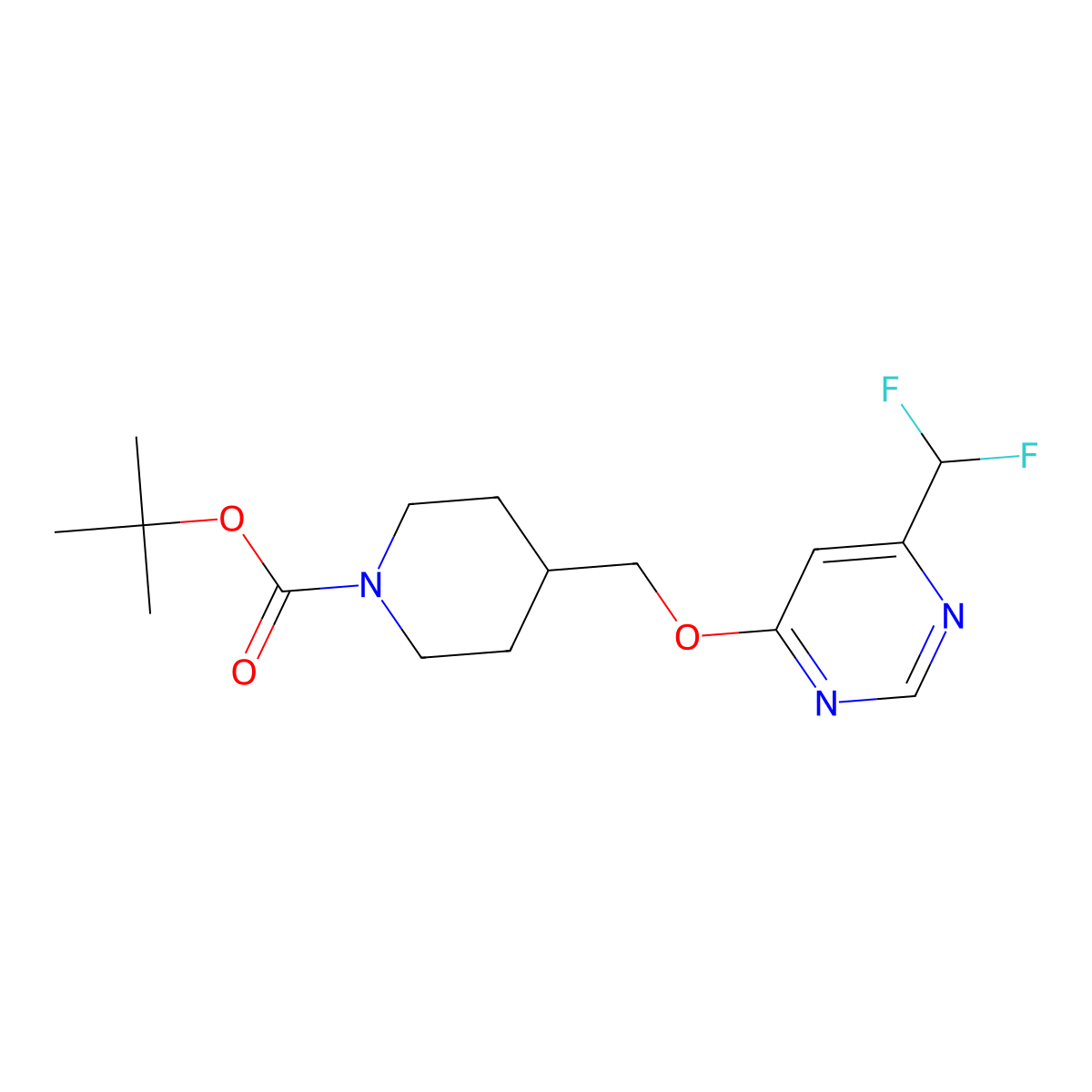 Tert-butyl 4-({[6-(difluoromethyl)pyrimidin-4-yl]oxy}methyl)piperidine-1-carboxylate molecular structure, CAS 2770586-31-5