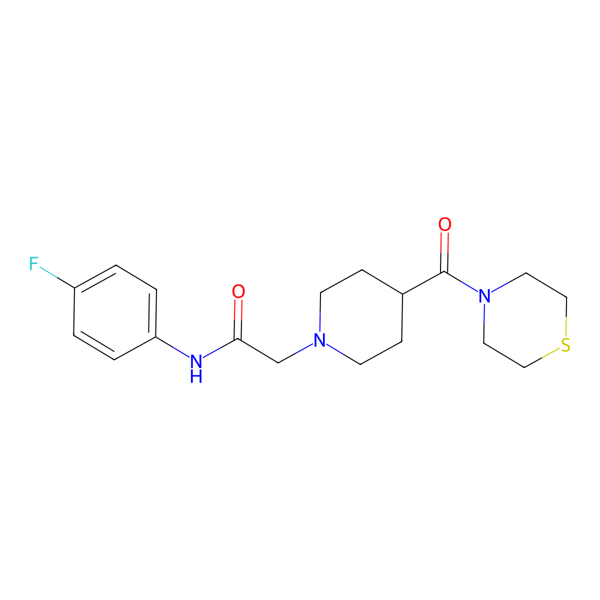 N-(4-fluorophenyl)-2-[4-(thiomorpholine-4-carbonyl)piperidin-1-yl]acetamide molecular structure, CAS 2770586-38-2