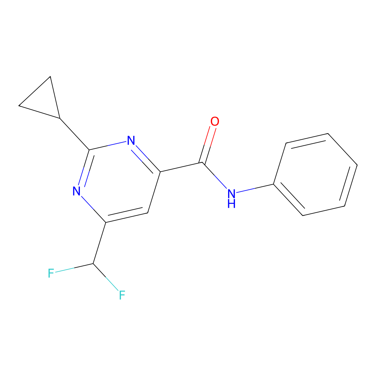 2-cyclopropyl-6-(difluoromethyl)-N-phenylpyrimidine-4-carboxamide molecular structure, CAS 2770586-42-8
