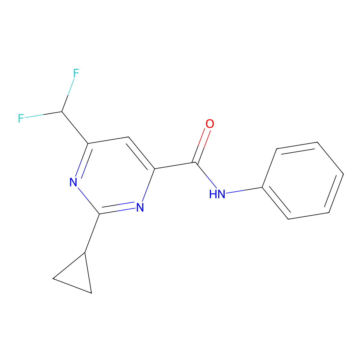 2-cyclopropyl-6-(difluoromethyl)-N-phenylpyrimidine-4-carboxamide molecular structure, CAS 2770586-42-8