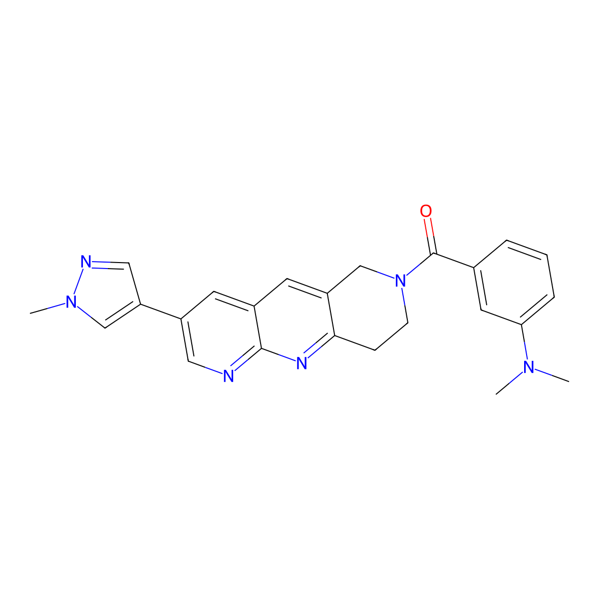 N,N-dimethyl-3-[3-(1-methyl-1H-pyrazol-4-yl)-6H,7H,8H,9H-pyrido[2,3-b]1,6-naphthyridine-7-carbonyl]aniline molecular structure, CAS 2770586-51-9