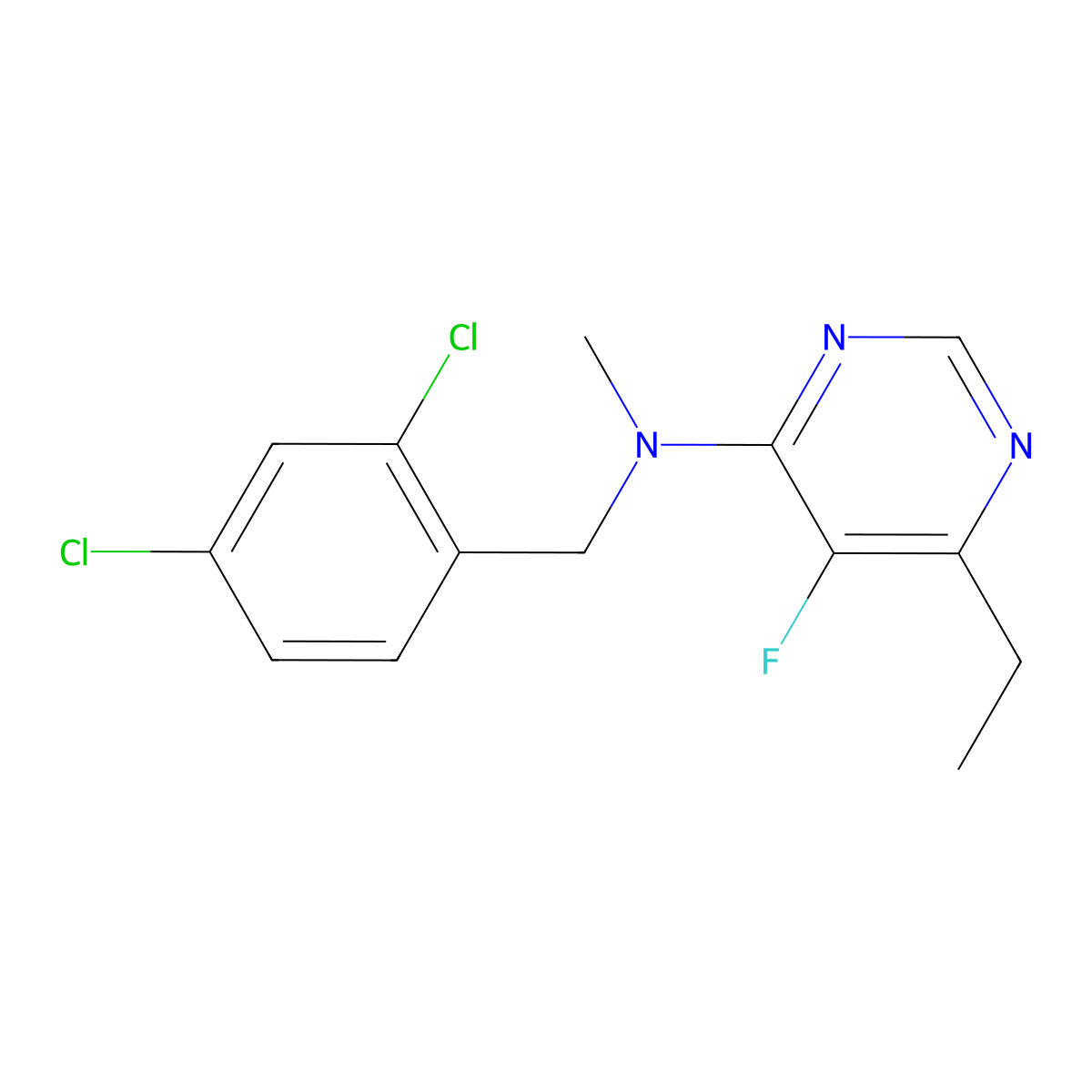 N-[(2,4-dichlorophenyl)methyl]-6-ethyl-5-fluoro-N-methylpyrimidin-4-amine molecular structure, CAS 2770586-54-2