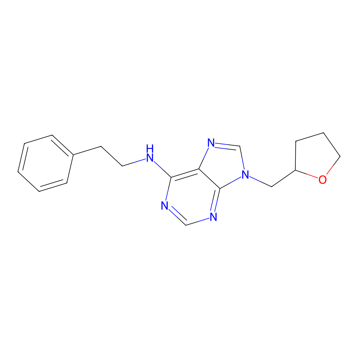9-[(oxolan-2-yl)methyl]-N-(2-phenylethyl)-9H-purin-6-amine molecular structure, CAS 2770586-55-3