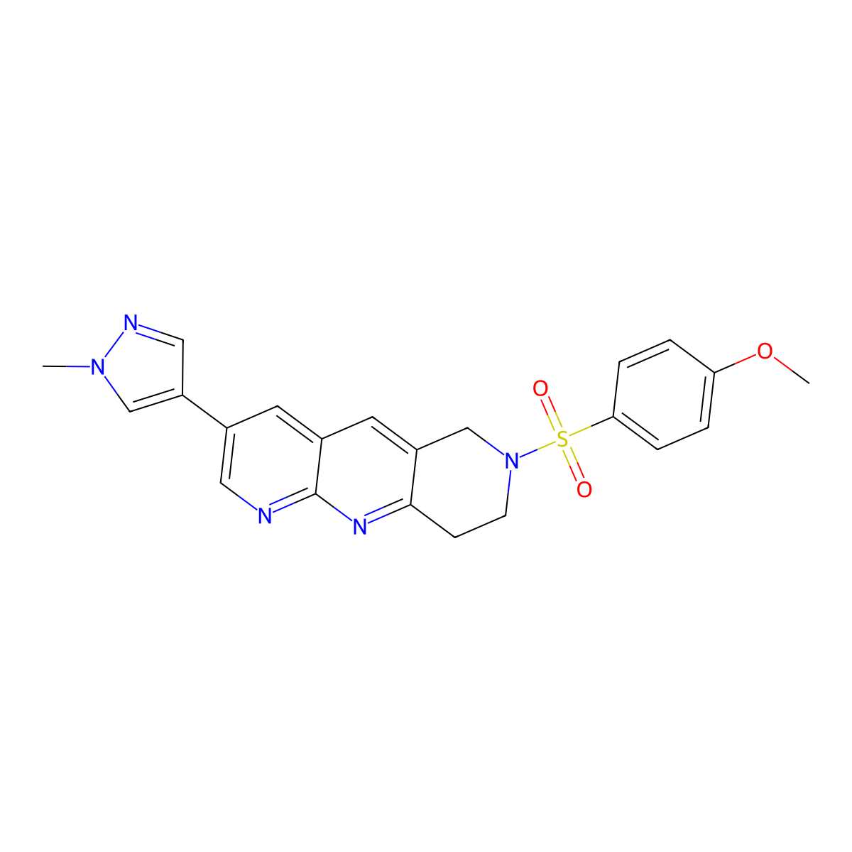 4-[7-(4-methoxybenzenesulfonyl)-6H,7H,8H,9H-pyrido[2,3-b]1,6-naphthyridin-3-yl]-1-methyl-1H-pyrazole molecular structure, CAS 2770586-60-0