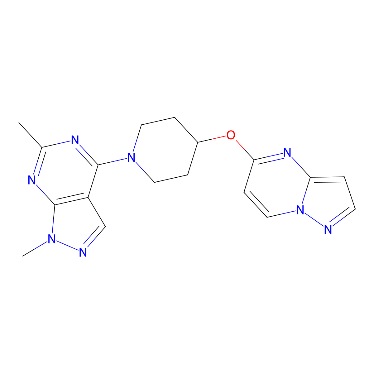 1-{1,6-dimethyl-1H-pyrazolo[3,4-d]pyrimidin-4-yl}-4-{pyrazolo[1,5-a]pyrimidin-5-yloxy}piperidine molecular structure, CAS 2770586-70-2