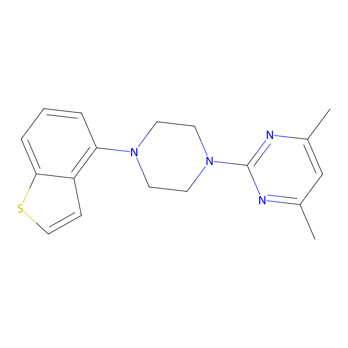 2-[4-(1-Benzothiophen-4-yl)piperazin-1-yl]-4,6-dimethylpyrimidine molecular structure, CAS 2770586-73-5