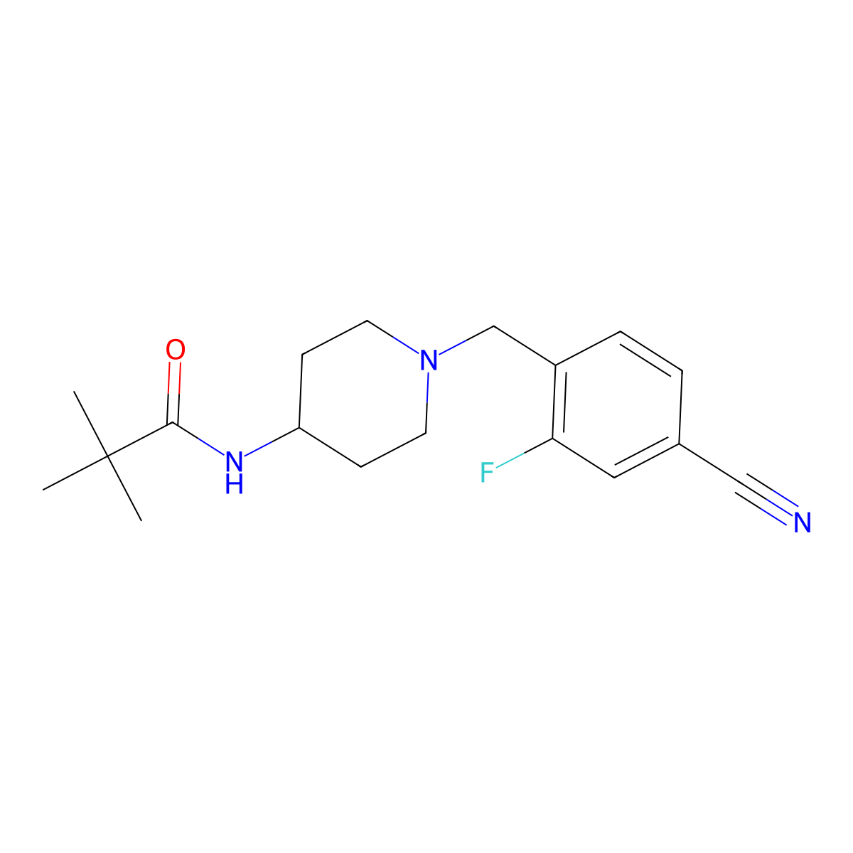 N-{1-[(4-cyano-2-fluorophenyl)methyl]piperidin-4-yl}-2,2-dimethylpropanamide molecular structure, CAS 2770586-84-8
