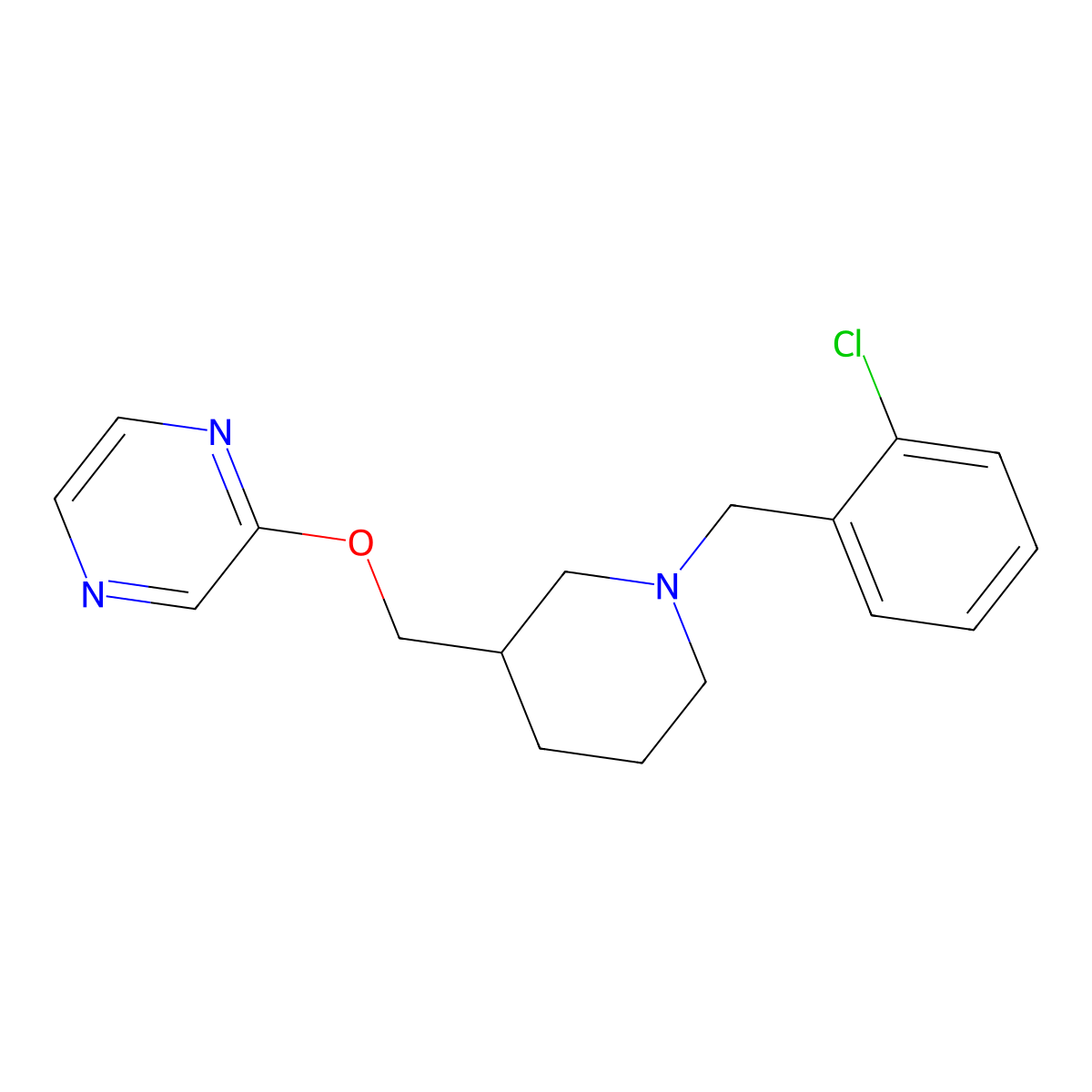 2-({1-[(2-Chlorophenyl)methyl]piperidin-3-yl}methoxy)pyrazine molecular structure, CAS 2770586-88-2