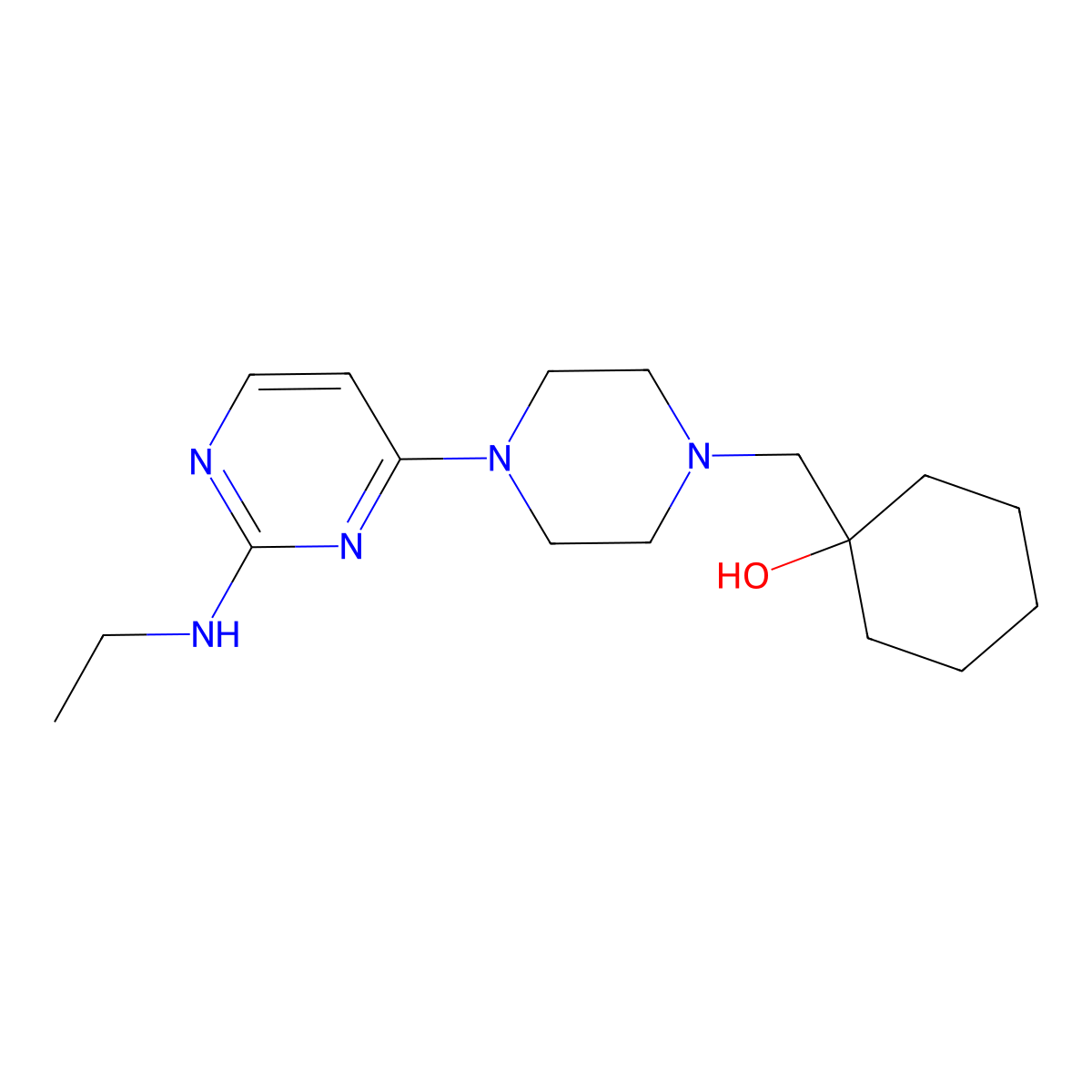 1-({4-[2-(Ethylamino)pyrimidin-4-yl]piperazin-1-yl}methyl)cyclohexan-1-ol molecular structure, CAS 2770586-93-9
