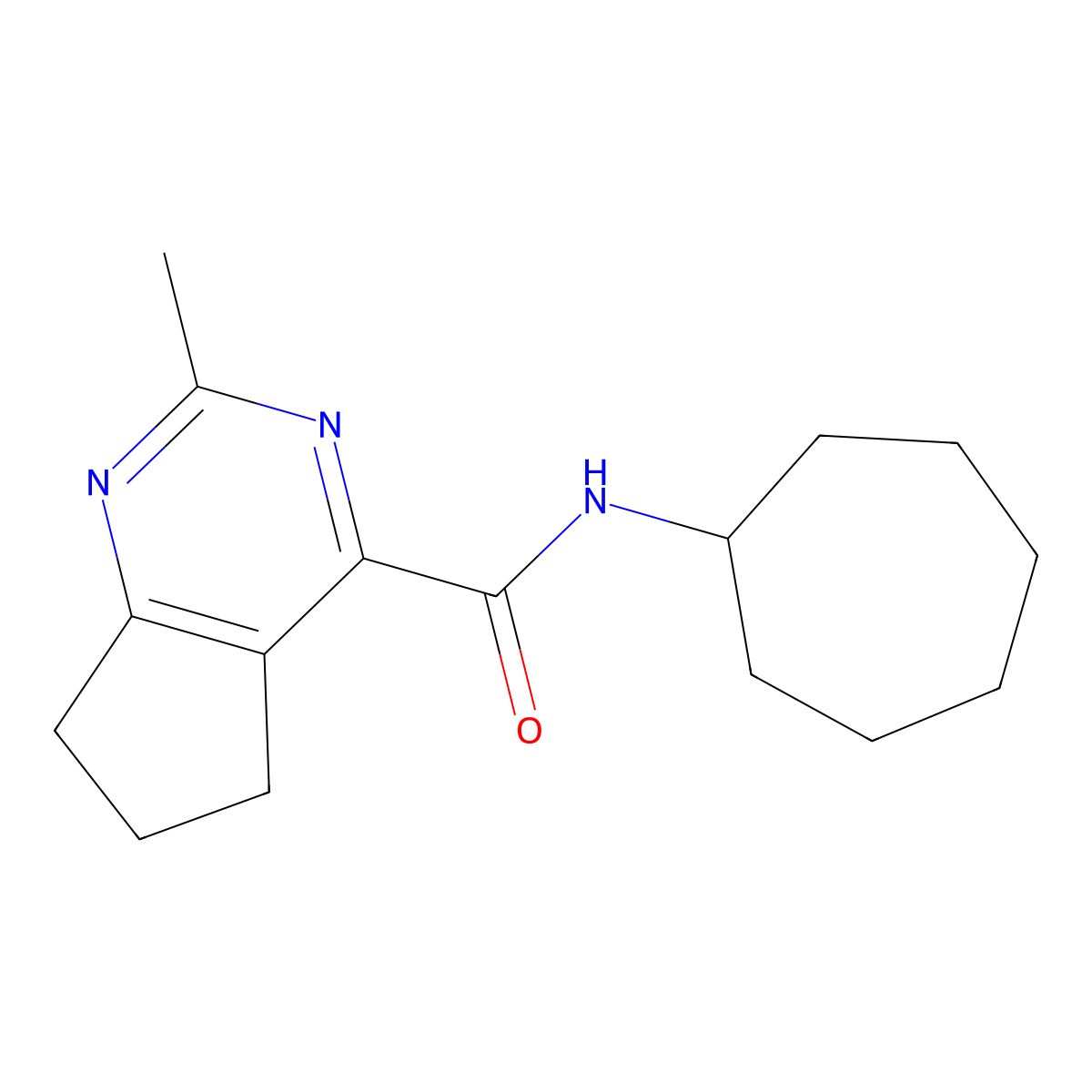 N-cycloheptyl-2-methyl-5H,6H,7H-cyclopenta[d]pyrimidine-4-carboxamide molecular structure, CAS 2770586-94-0