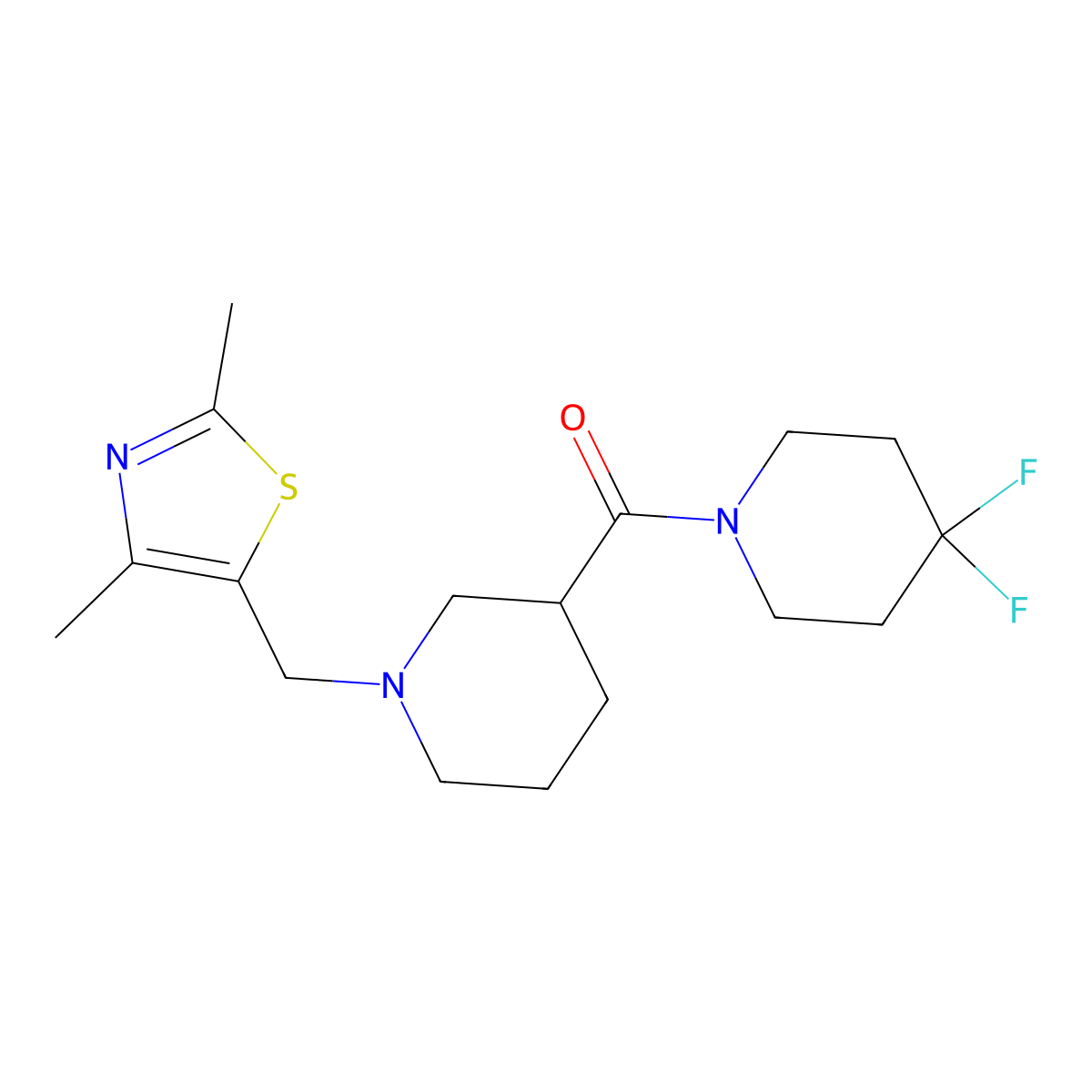 1-{1-[(2,4-Dimethyl-1,3-thiazol-5-yl)methyl]piperidine-3-carbonyl}-4,4-difluoropiperidine molecular structure, CAS 2770586-98-4