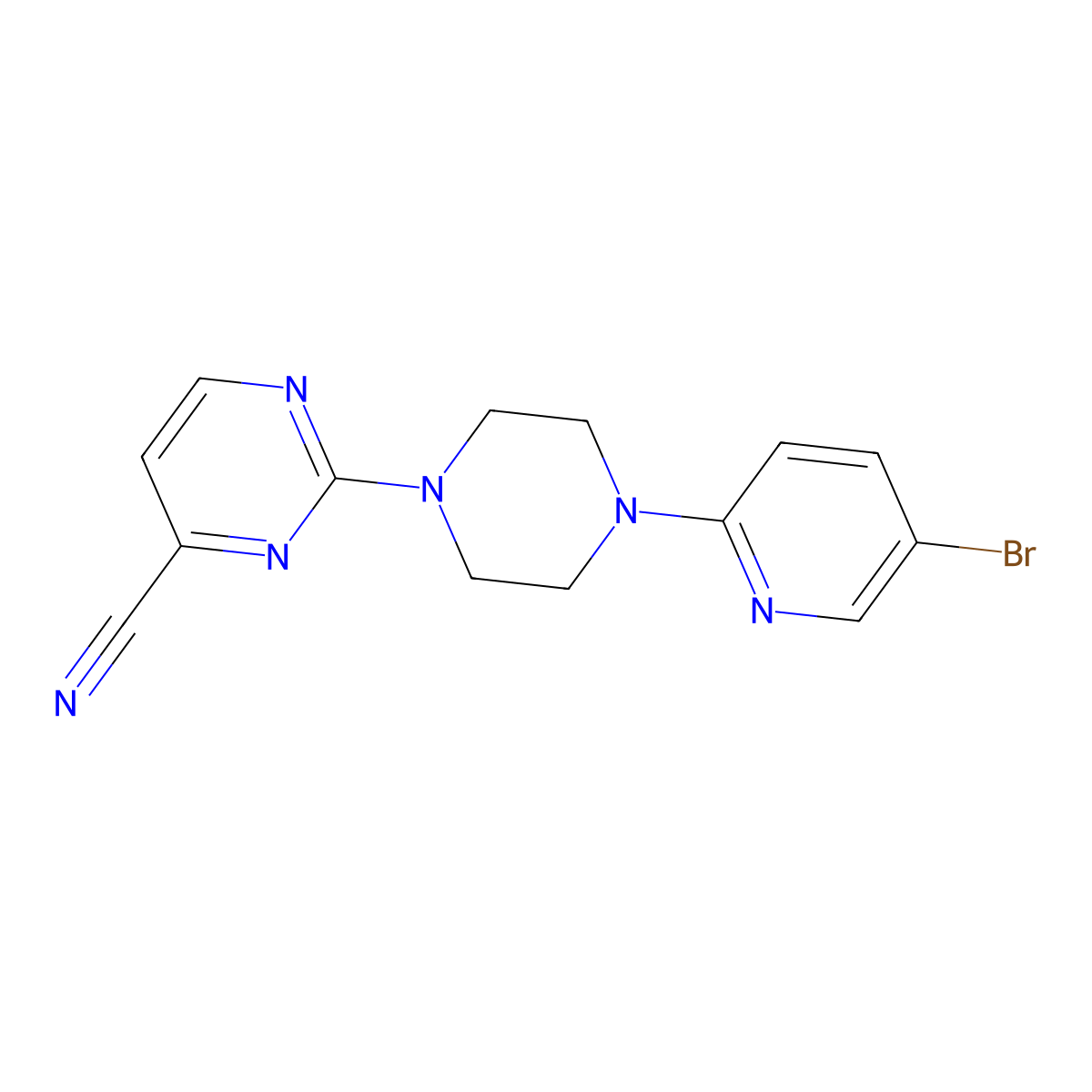 2-[4-(5-Bromopyridin-2-yl)piperazin-1-yl]pyrimidine-4-carbonitrile molecular structure, CAS 2770586-99-5