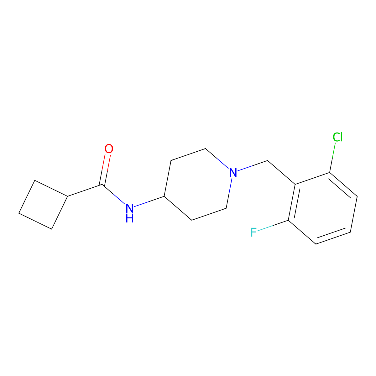 N-{1-[(2-chloro-6-fluorophenyl)methyl]piperidin-4-yl}cyclobutanecarboxamide molecular structure, CAS 2770587-00-1