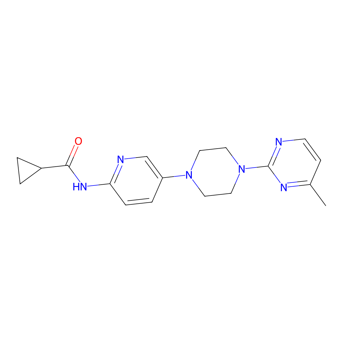 N-{5-[4-(4-methylpyrimidin-2-yl)piperazin-1-yl]pyridin-2-yl}cyclopropanecarboxamide molecular structure, CAS 2770587-05-6
