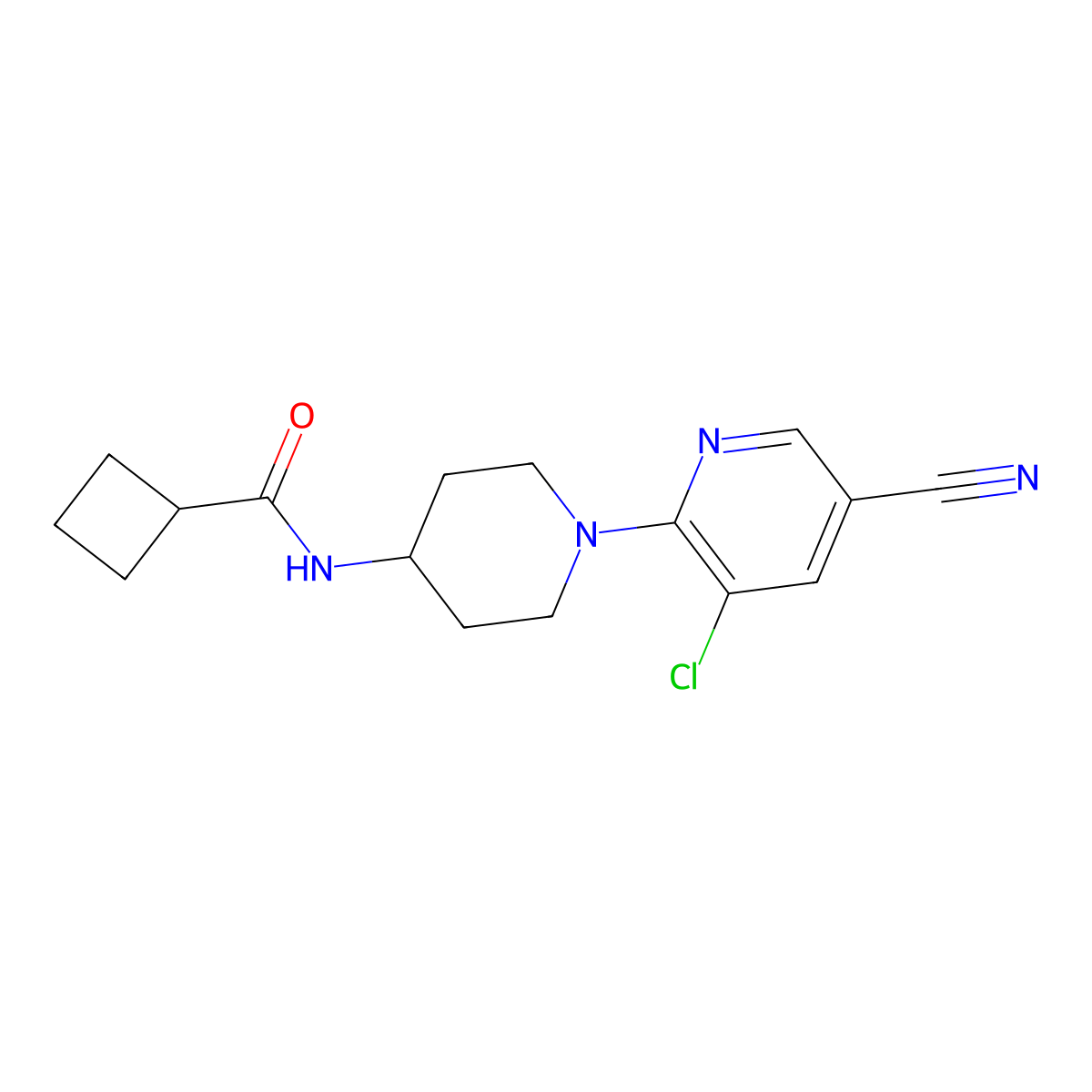 N-[1-(3-chloro-5-cyanopyridin-2-yl)piperidin-4-yl]cyclobutanecarboxamide molecular structure, CAS 2770587-08-9