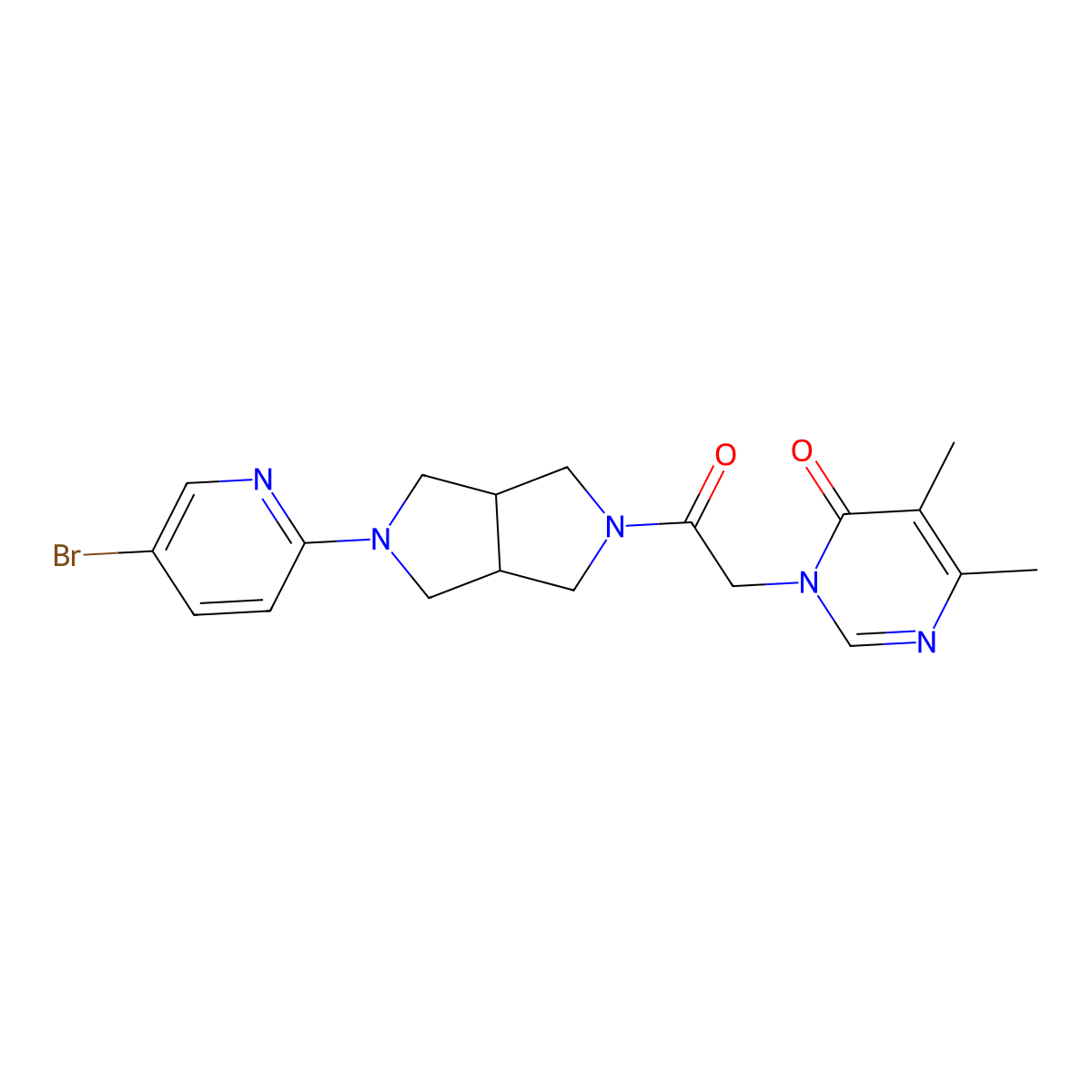 3-{2-[5-(5-Bromopyridin-2-yl)-octahydropyrrolo[3,4-c]pyrrol-2-yl]-2-oxoethyl}-5,6-dimethyl-3,4-dihydropyrimidin-4-one molecular structure, CAS 2770587-12-5