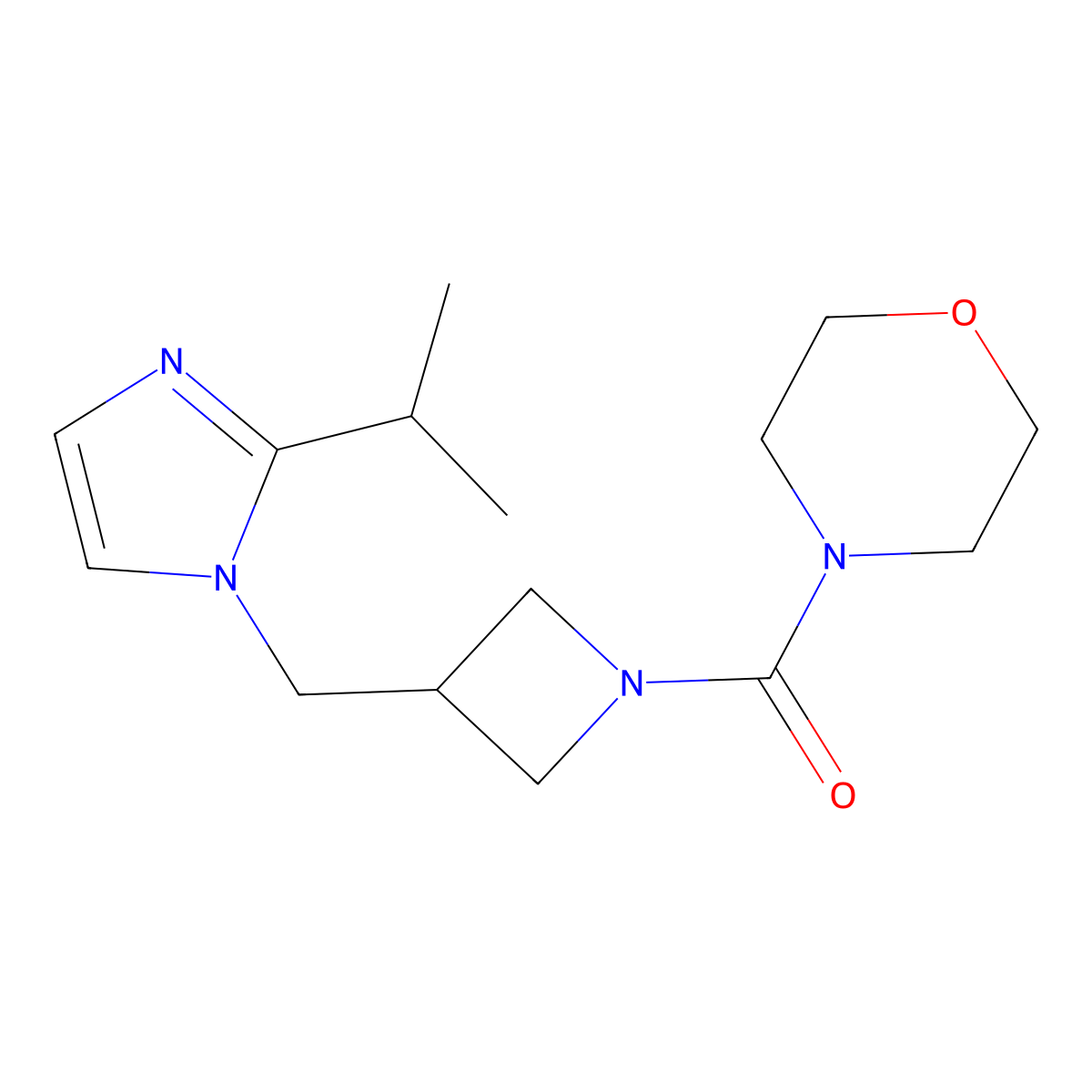 4-(3-{[2-(propan-2-yl)-1H-imidazol-1-yl]methyl}azetidine-1-carbonyl)morpholine molecular structure, CAS 2770587-17-0