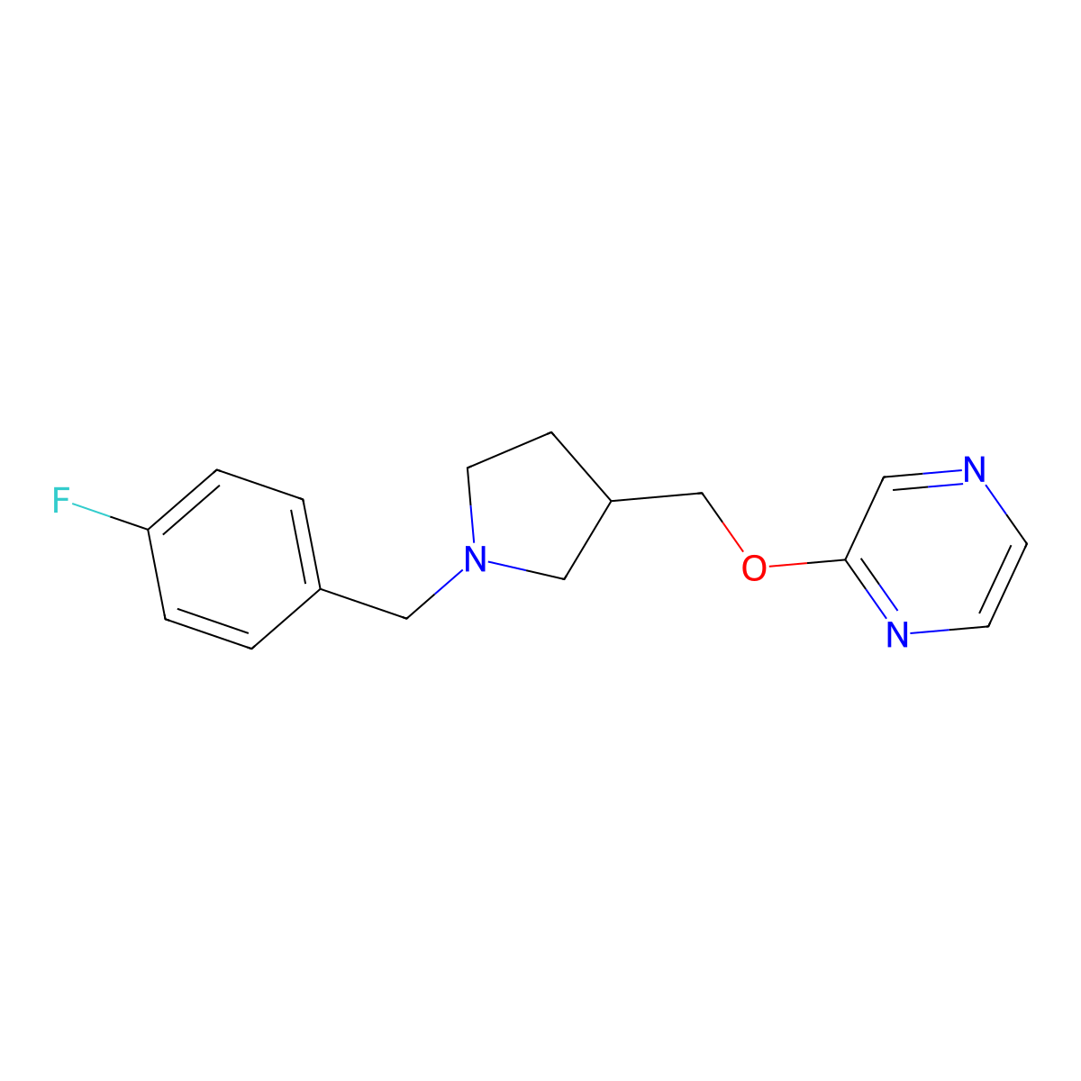2-({1-[(4-Fluorophenyl)methyl]pyrrolidin-3-yl}methoxy)pyrazine molecular structure, CAS 2770587-18-1