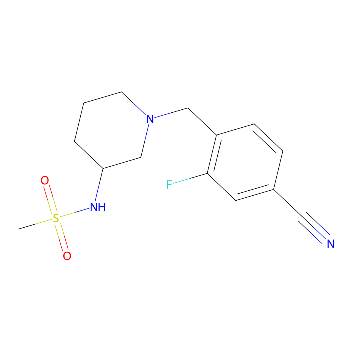 N-{1-[(4-cyano-2-fluorophenyl)methyl]piperidin-3-yl}methanesulfonamide molecular structure, CAS 2770587-27-2