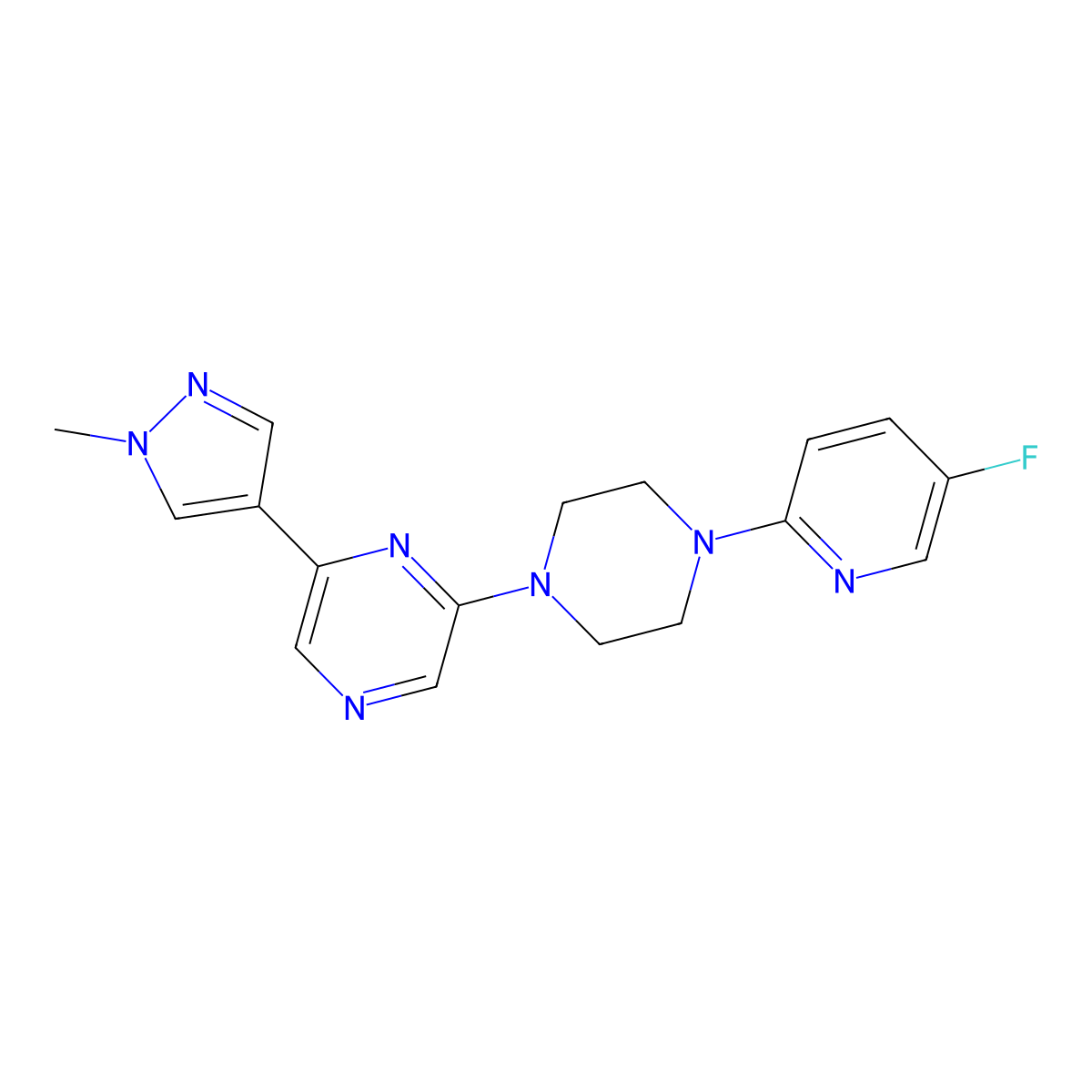 2-[4-(5-fluoropyridin-2-yl)piperazin-1-yl]-6-(1-methyl-1H-pyrazol-4-yl)pyrazine molecular structure, CAS 2770587-29-4