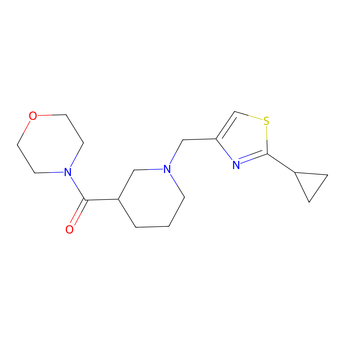 4-{1-[(2-Cyclopropyl-1,3-thiazol-4-yl)methyl]piperidine-3-carbonyl}morpholine molecular structure, CAS 2770587-30-7