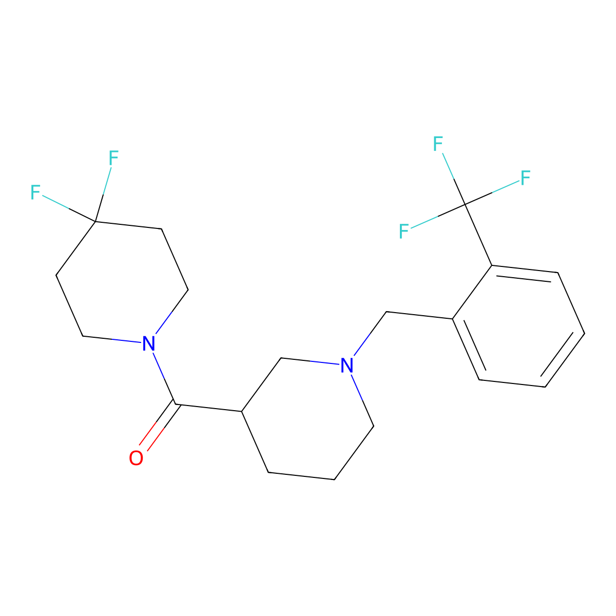 4,4-Difluoro-1-(1-{[2-(trifluoromethyl)phenyl]methyl}piperidine-3-carbonyl)piperidine molecular structure, CAS 2770587-31-8