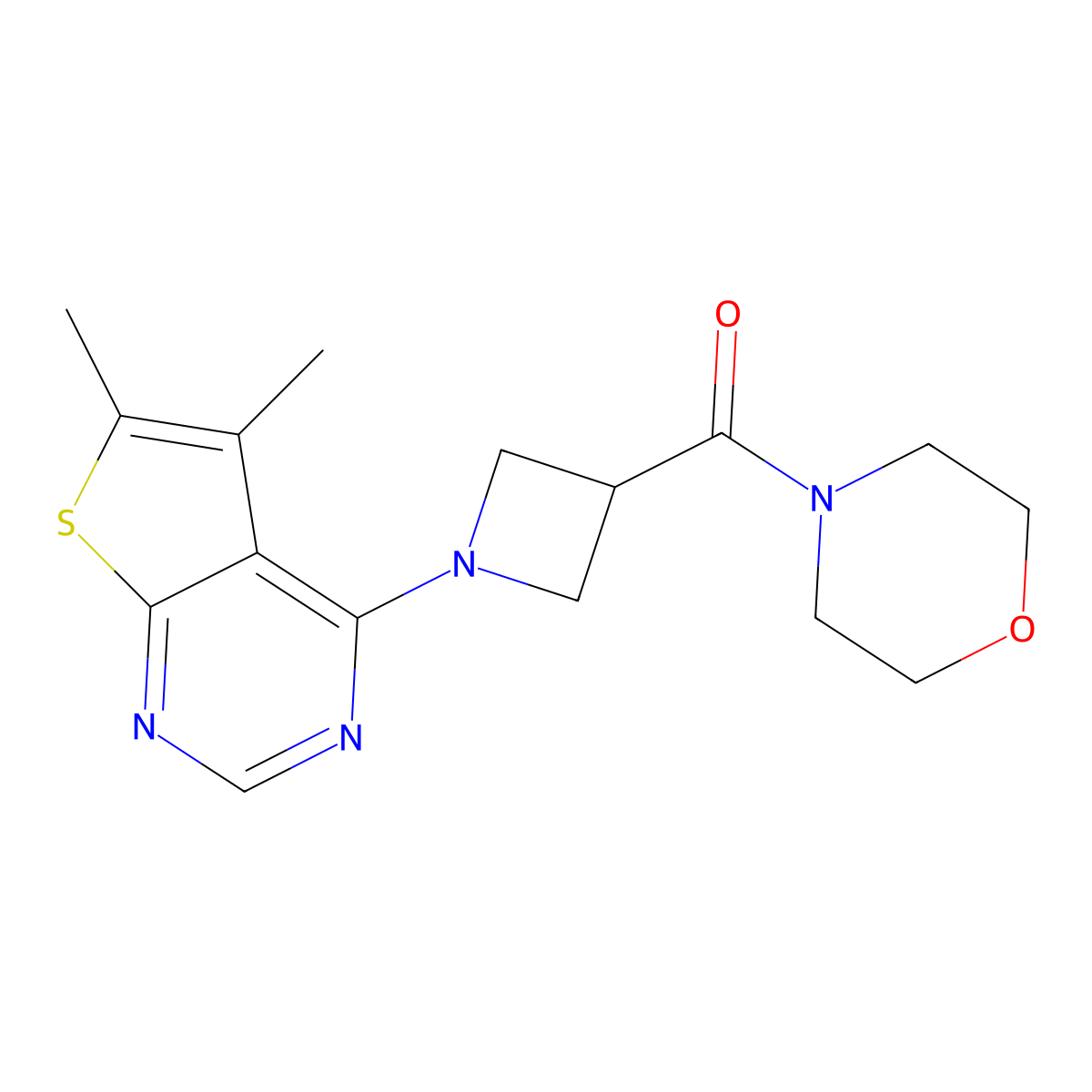 4-(1-{5,6-Dimethylthieno[2,3-d]pyrimidin-4-yl}azetidine-3-carbonyl)morpholine molecular structure, CAS 2770587-32-9