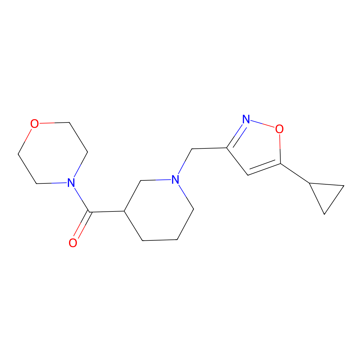 4-{1-[(5-Cyclopropyl-1,2-oxazol-3-yl)methyl]piperidine-3-carbonyl}morpholine molecular structure, CAS 2770587-35-2
