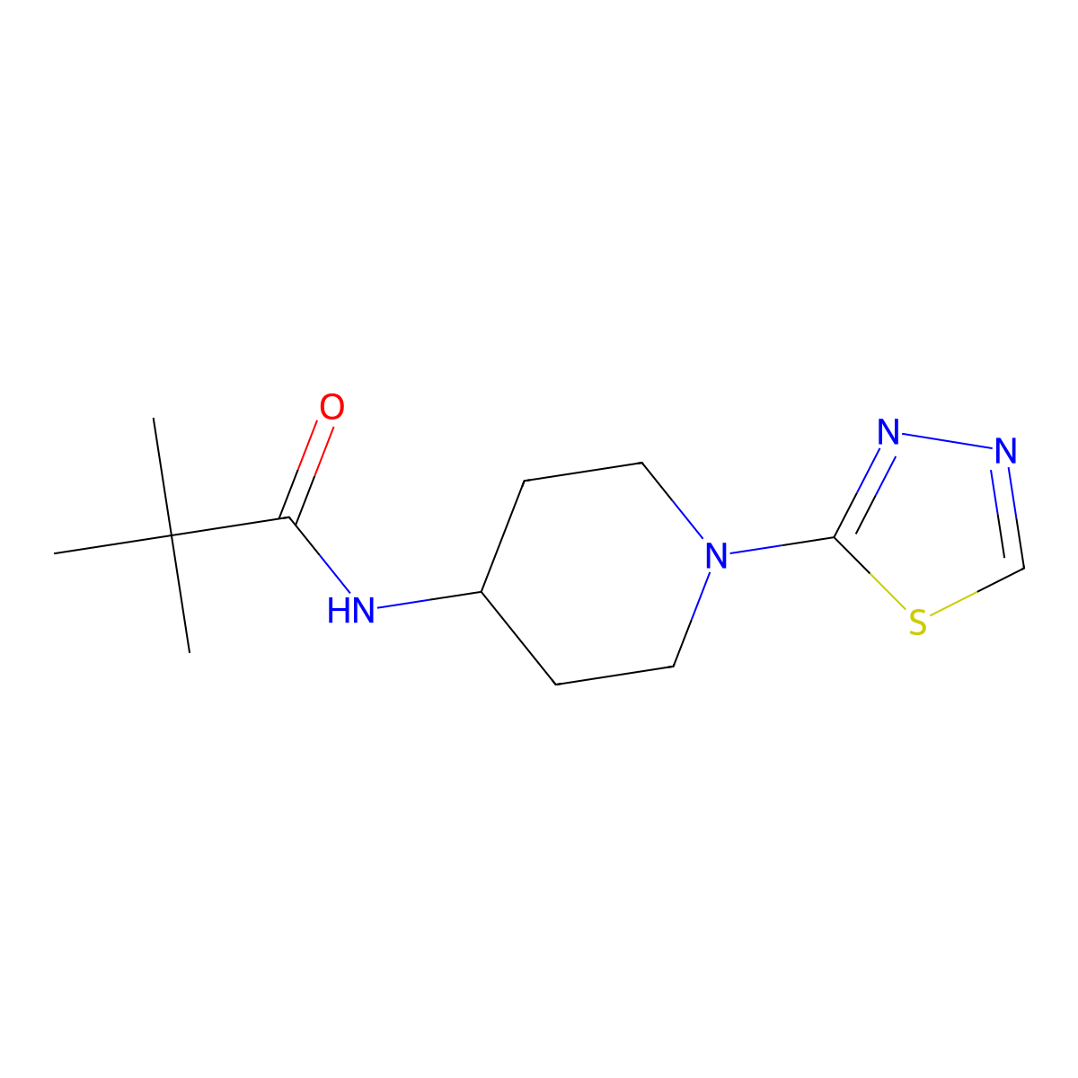 2,2-dimethyl-N-[1-(1,3,4-thiadiazol-2-yl)piperidin-4-yl]propanamide molecular structure, CAS 2770587-38-5