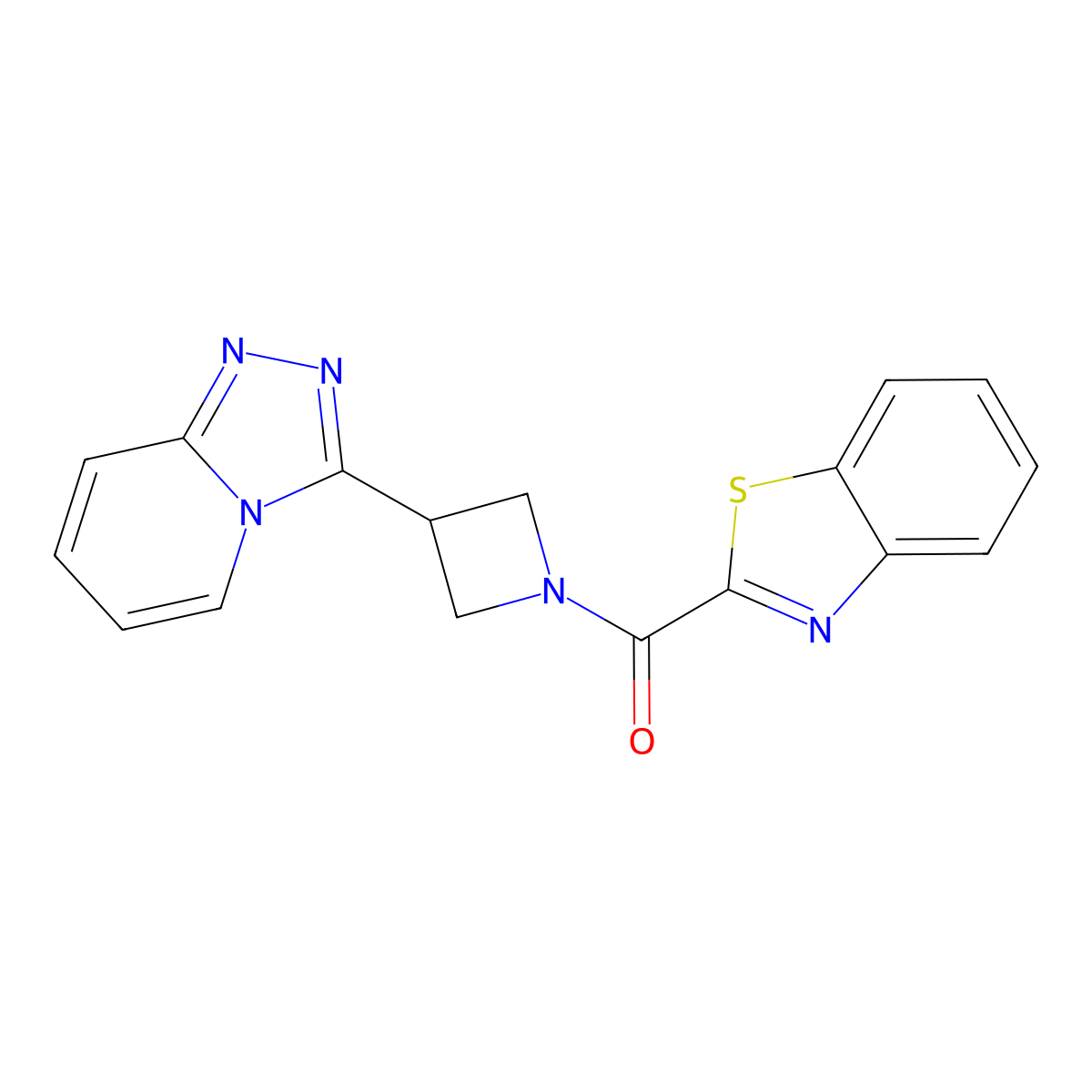 2-(3-{[1,2,4]Triazolo[4,3-a]pyridin-3-yl}azetidine-1-carbonyl)-1,3-benzothiazole molecular structure, CAS 2770587-39-6