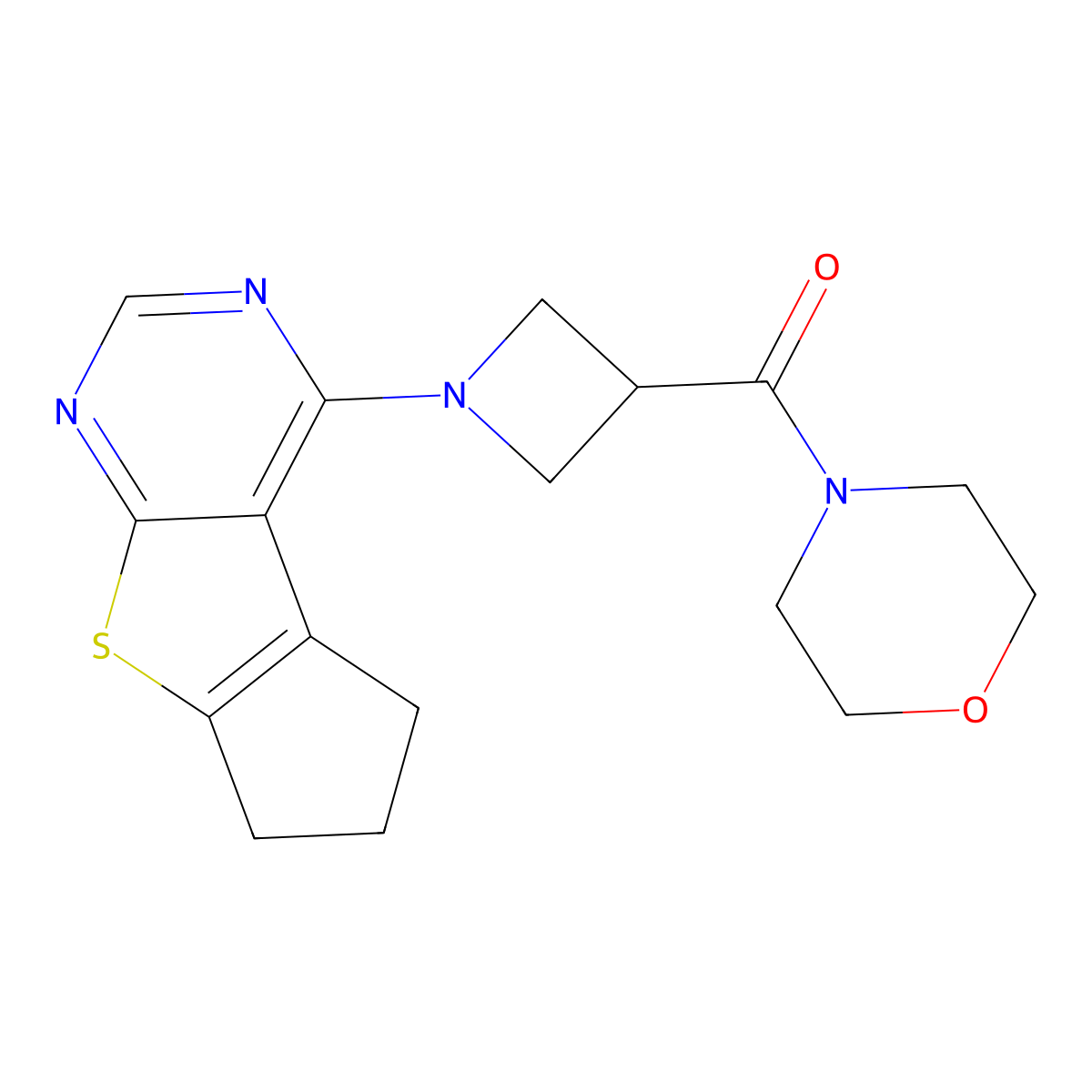 12-[3-(Morpholine-4-carbonyl)azetidin-1-yl]-7-thia-9,11-diazatricyclo[6.4.0.0^{2,6}]dodeca-1(8),2(6),9,11-tetraene molecular structure, CAS 2770587-42-1