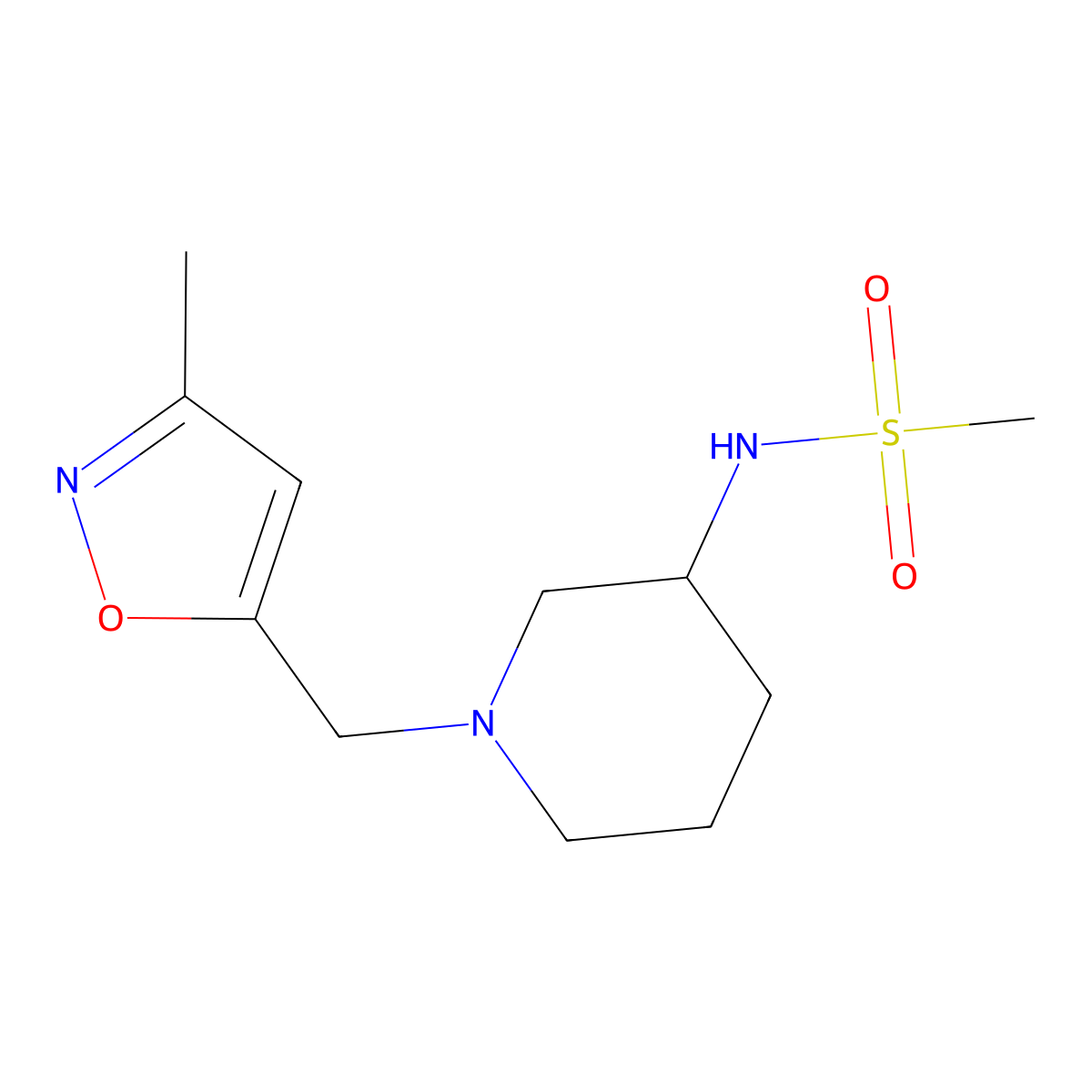 N-{1-[(3-methyl-1,2-oxazol-5-yl)methyl]piperidin-3-yl}methanesulfonamide molecular structure, CAS 2770587-43-2