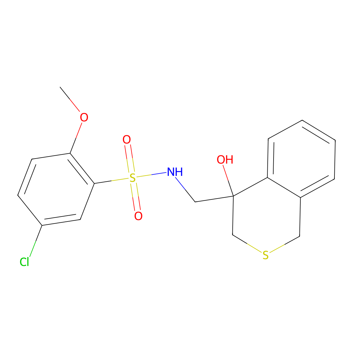 5-chloro-N-[(4-hydroxy-3,4-dihydro-1H-2-benzothiopyran-4-yl)methyl]-2-methoxybenzene-1-sulfonamide molecular structure, CAS 2770587-45-4