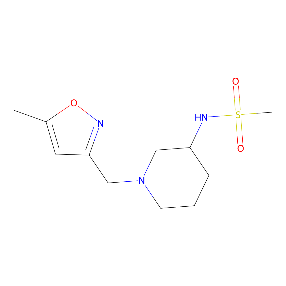 N-{1-[(5-methyl-1,2-oxazol-3-yl)methyl]piperidin-3-yl}methanesulfonamide molecular structure, CAS 2770587-47-6