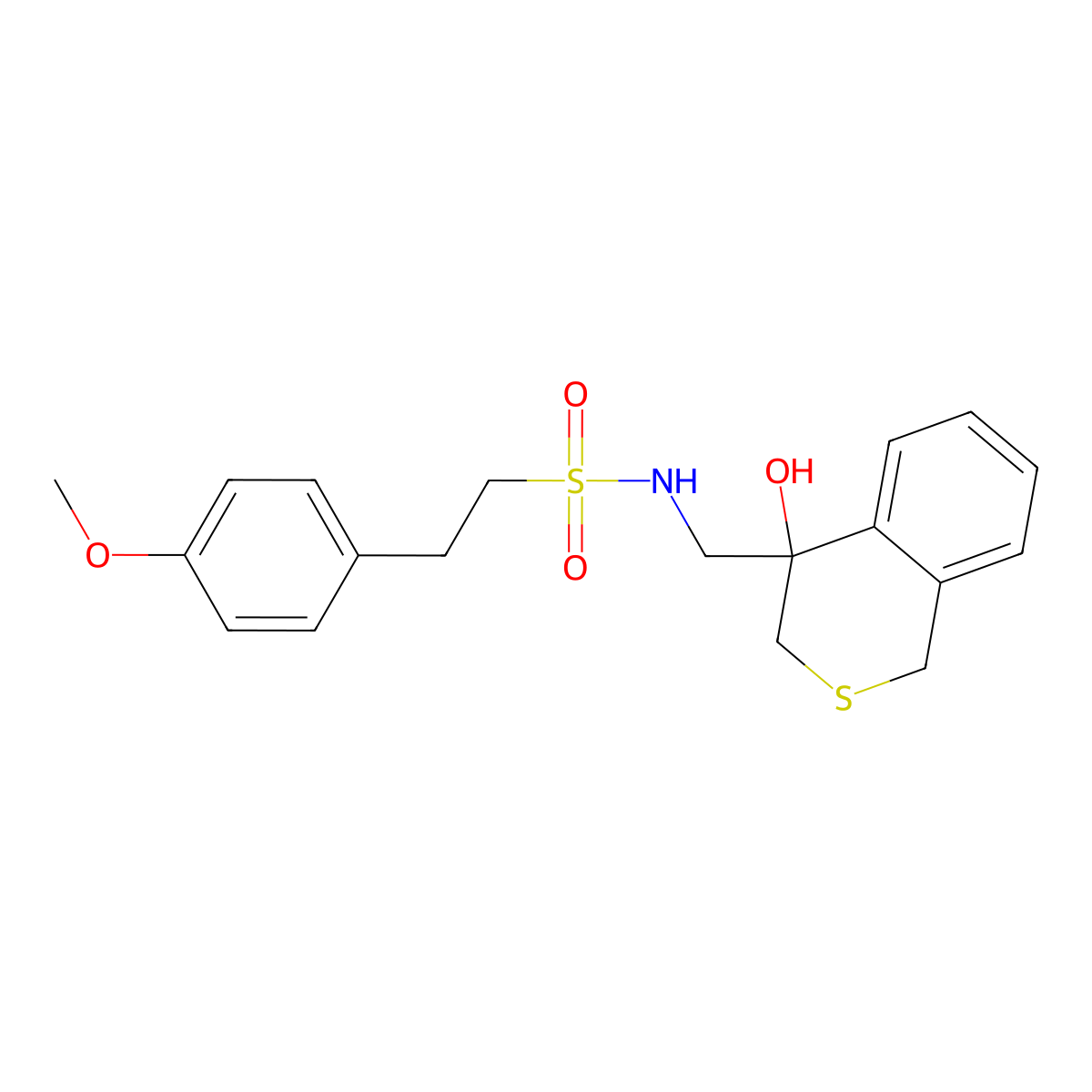 N-[(4-hydroxy-3,4-dihydro-1H-2-benzothiopyran-4-yl)methyl]-2-(4-methoxyphenyl)ethane-1-sulfonamide molecular structure, CAS 2770587-49-8