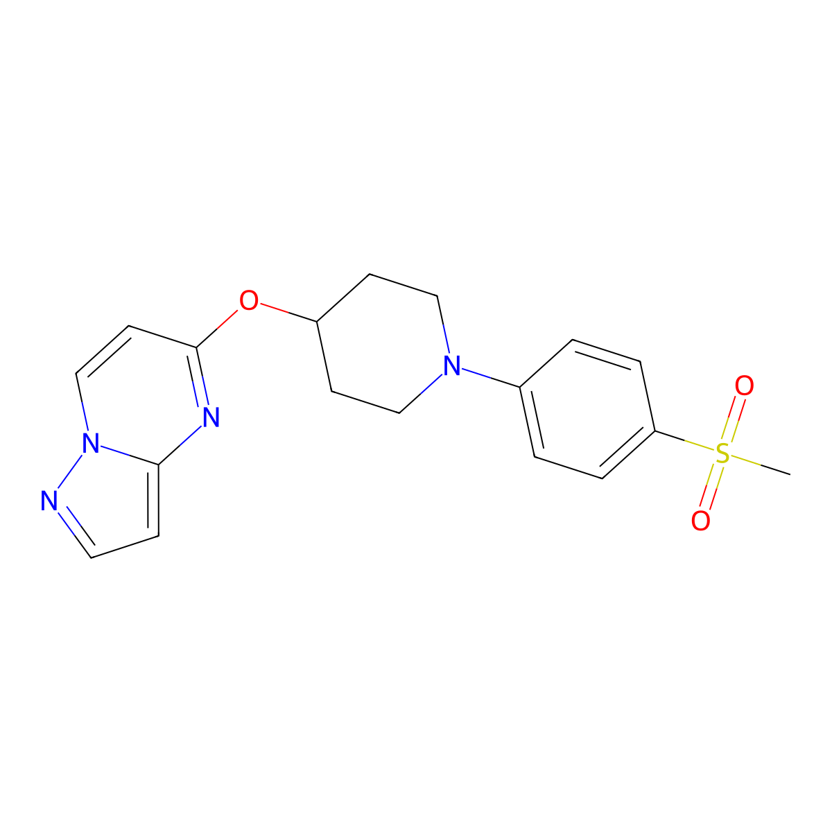 1-(4-Methanesulfonylphenyl)-4-{pyrazolo[1,5-a]pyrimidin-5-yloxy}piperidine molecular structure, CAS 2770587-53-4