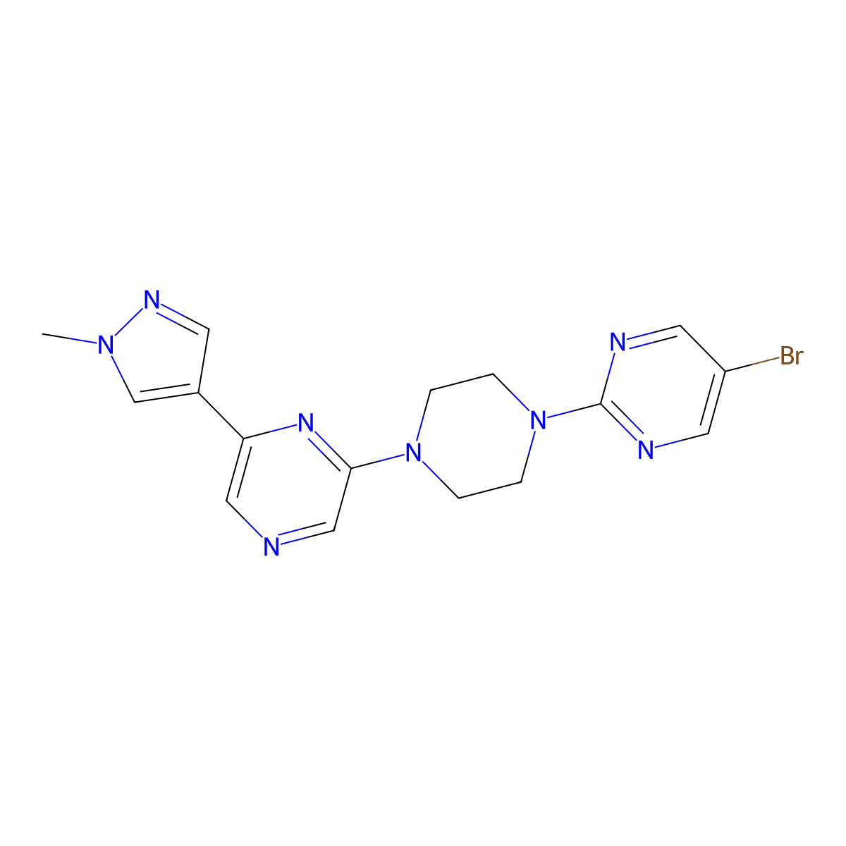 2-[4-(5-bromopyrimidin-2-yl)piperazin-1-yl]-6-(1-methyl-1H-pyrazol-4-yl)pyrazine molecular structure, CAS 2770587-58-9