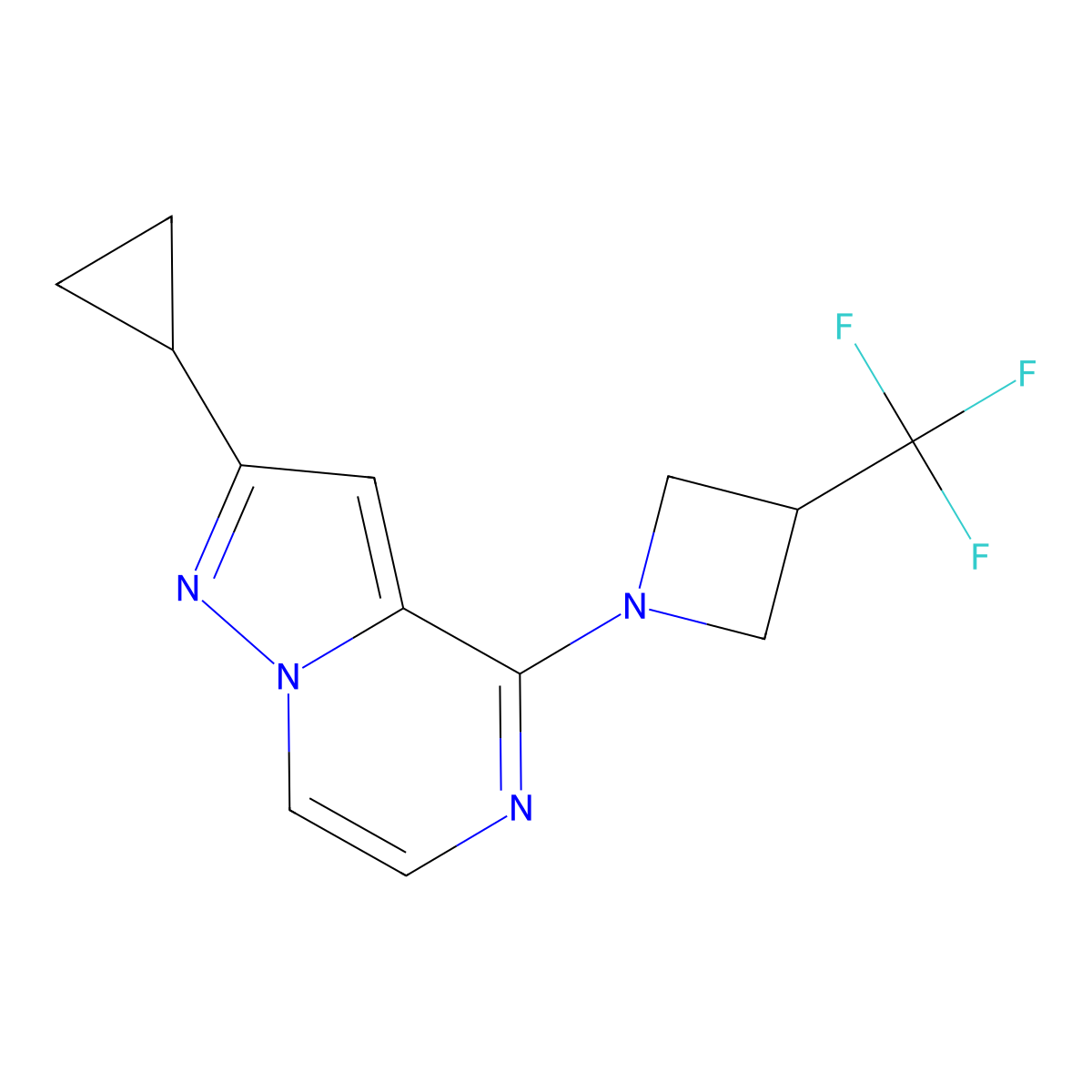 1-{2-Cyclopropylpyrazolo[1,5-a]pyrazin-4-yl}-3-(trifluoromethyl)azetidine molecular structure, CAS 2770587-59-0