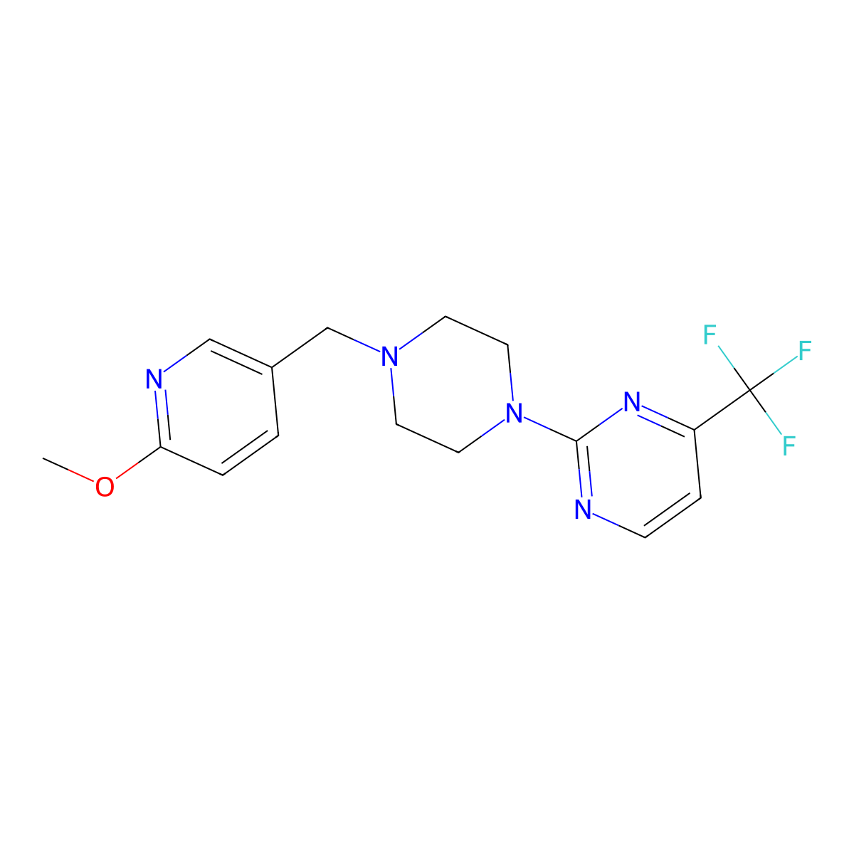 2-{4-[(6-Methoxypyridin-3-yl)methyl]piperazin-1-yl}-4-(trifluoromethyl)pyrimidine molecular structure, CAS 2770587-63-6