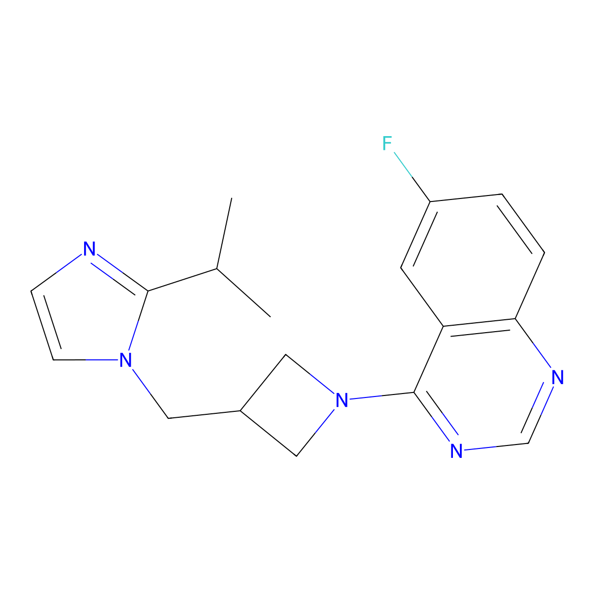 6-fluoro-4-(3-{[2-(propan-2-yl)-1H-imidazol-1-yl]methyl}azetidin-1-yl)quinazoline molecular structure, CAS 2770587-65-8