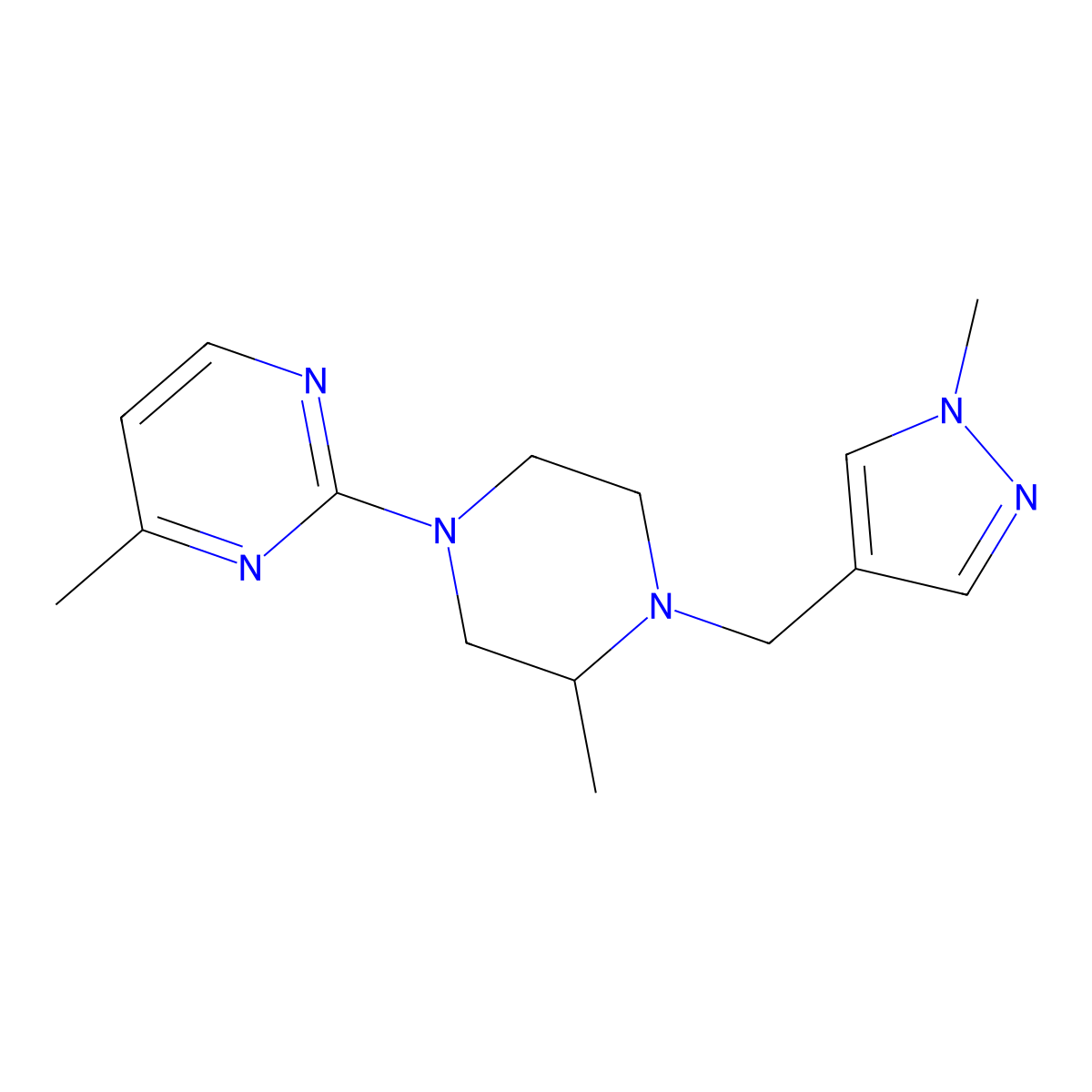 4-methyl-2-{3-methyl-4-[(1-methyl-1H-pyrazol-4-yl)methyl]piperazin-1-yl}pyrimidine molecular structure, CAS 2770587-66-9