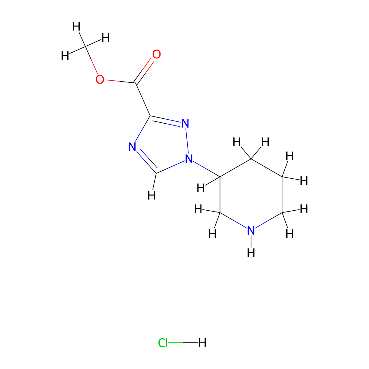methyl 1-(piperidin-3-yl)-1H-1,2,4-triazole-3-carboxylate hydrochloride molecular structure, CAS 2770587-71-6