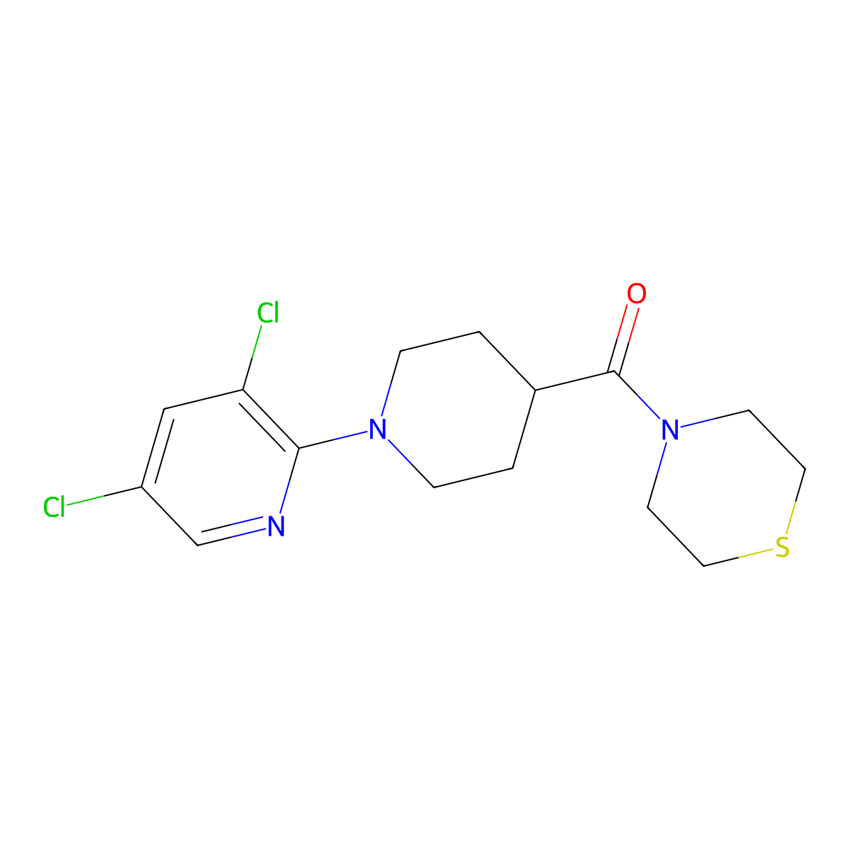 4-[1-(3,5-Dichloropyridin-2-yl)piperidine-4-carbonyl]thiomorpholine molecular structure, CAS 2770587-73-8