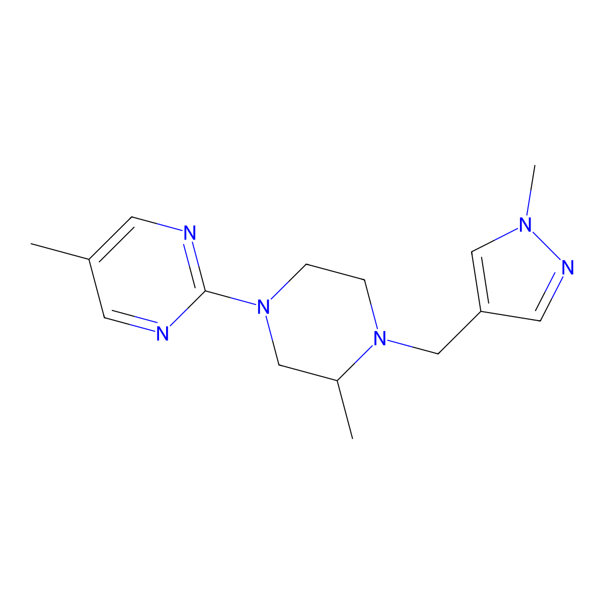 5-methyl-2-{3-methyl-4-[(1-methyl-1H-pyrazol-4-yl)methyl]piperazin-1-yl}pyrimidine molecular structure, CAS 2770587-76-1