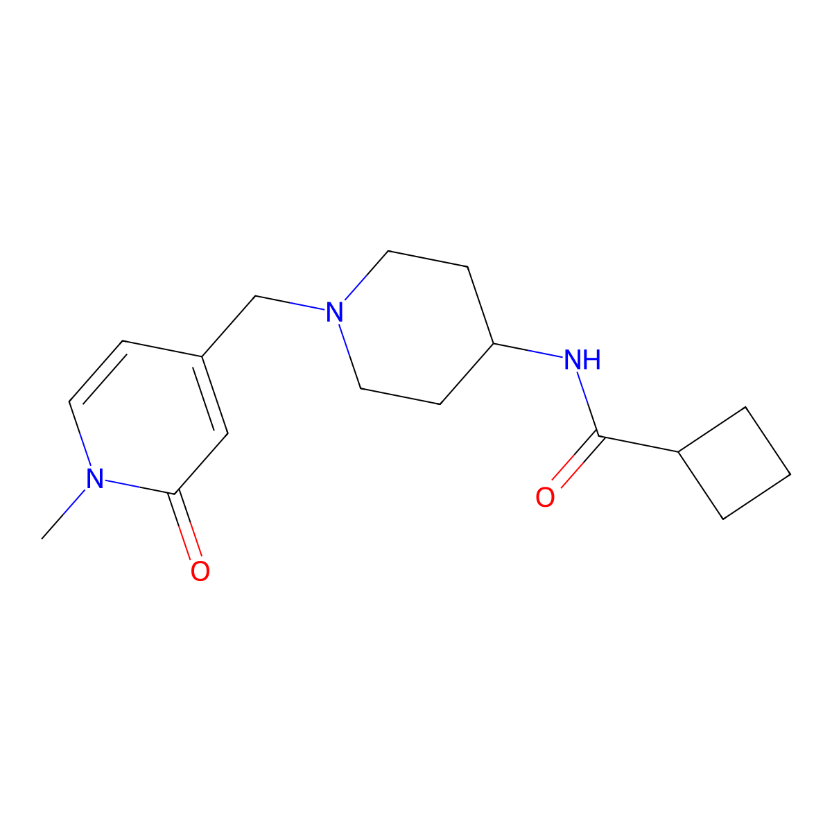 N-{1-[(1-methyl-2-oxo-1,2-dihydropyridin-4-yl)methyl]piperidin-4-yl}cyclobutanecarboxamide molecular structure, CAS 2770587-78-3