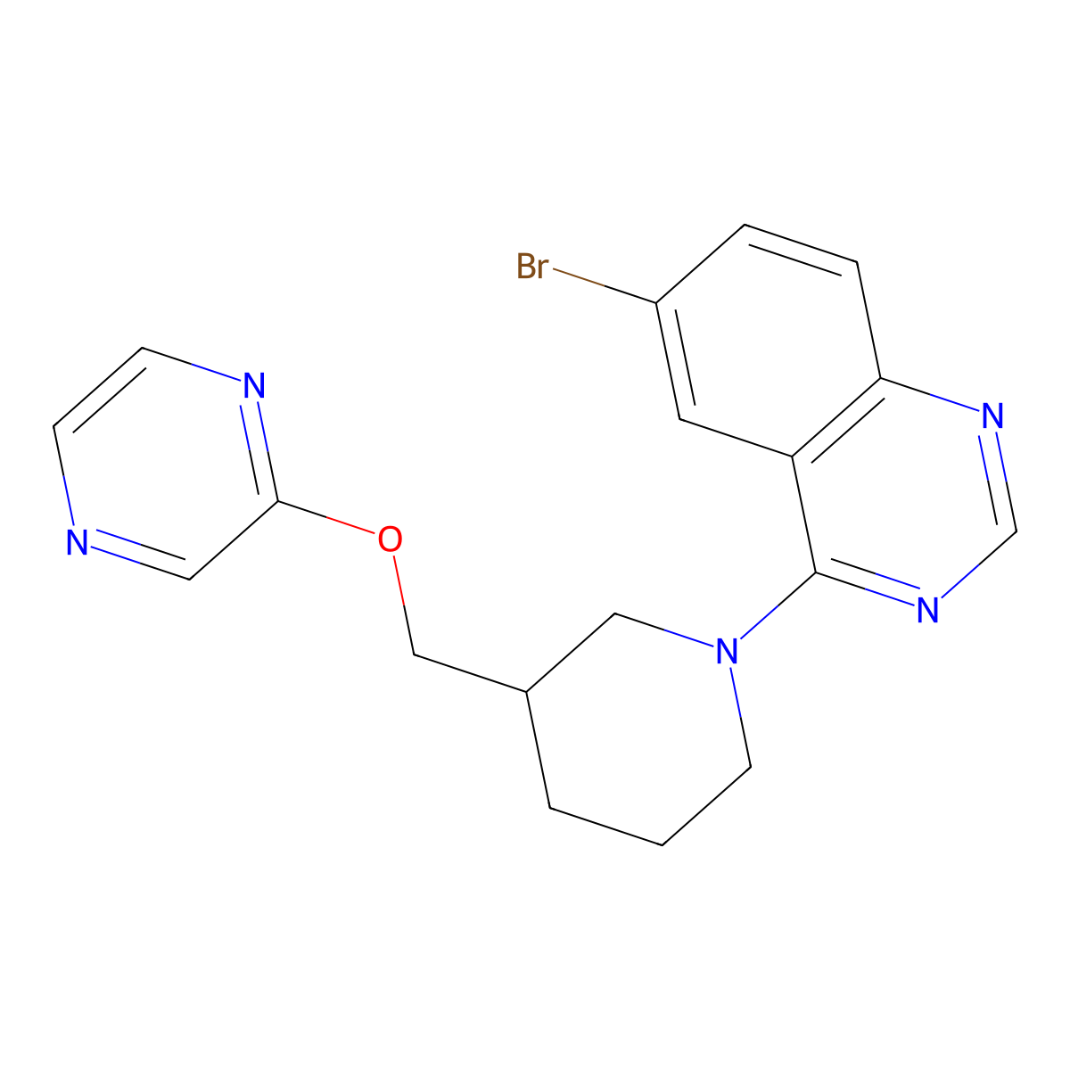 6-Bromo-4-{3-[(pyrazin-2-yloxy)methyl]piperidin-1-yl}quinazoline molecular structure, CAS 2770587-84-1