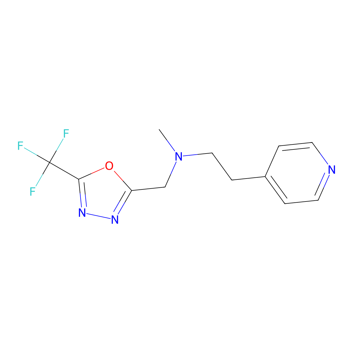 Methyl[2-(pyridin-4-yl)ethyl]{[5-(trifluoromethyl)-1,3,4-oxadiazol-2-yl]methyl}amine molecular structure, CAS 2770587-88-5